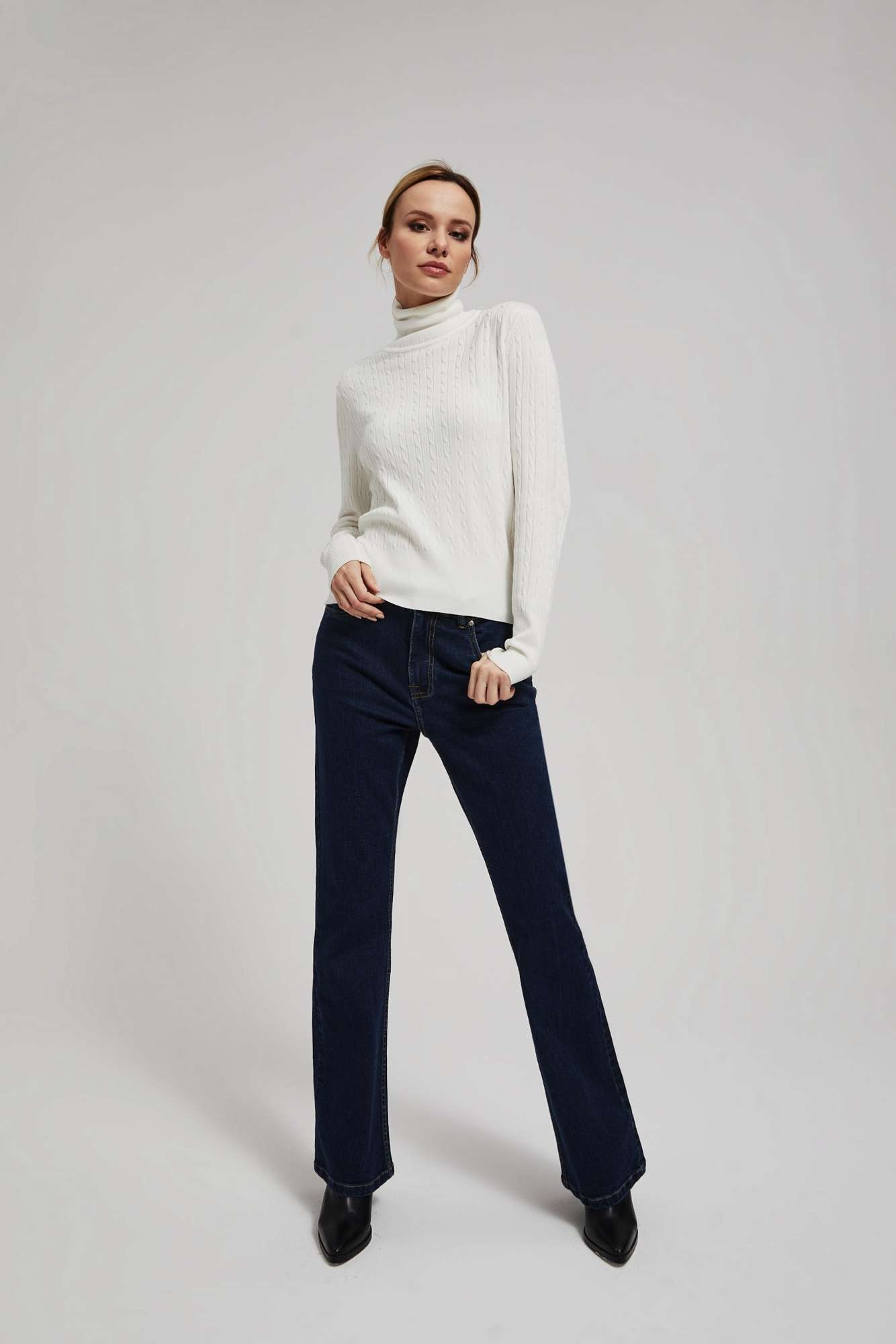 Marisse Thin Turtleneck Sweater, Pearl