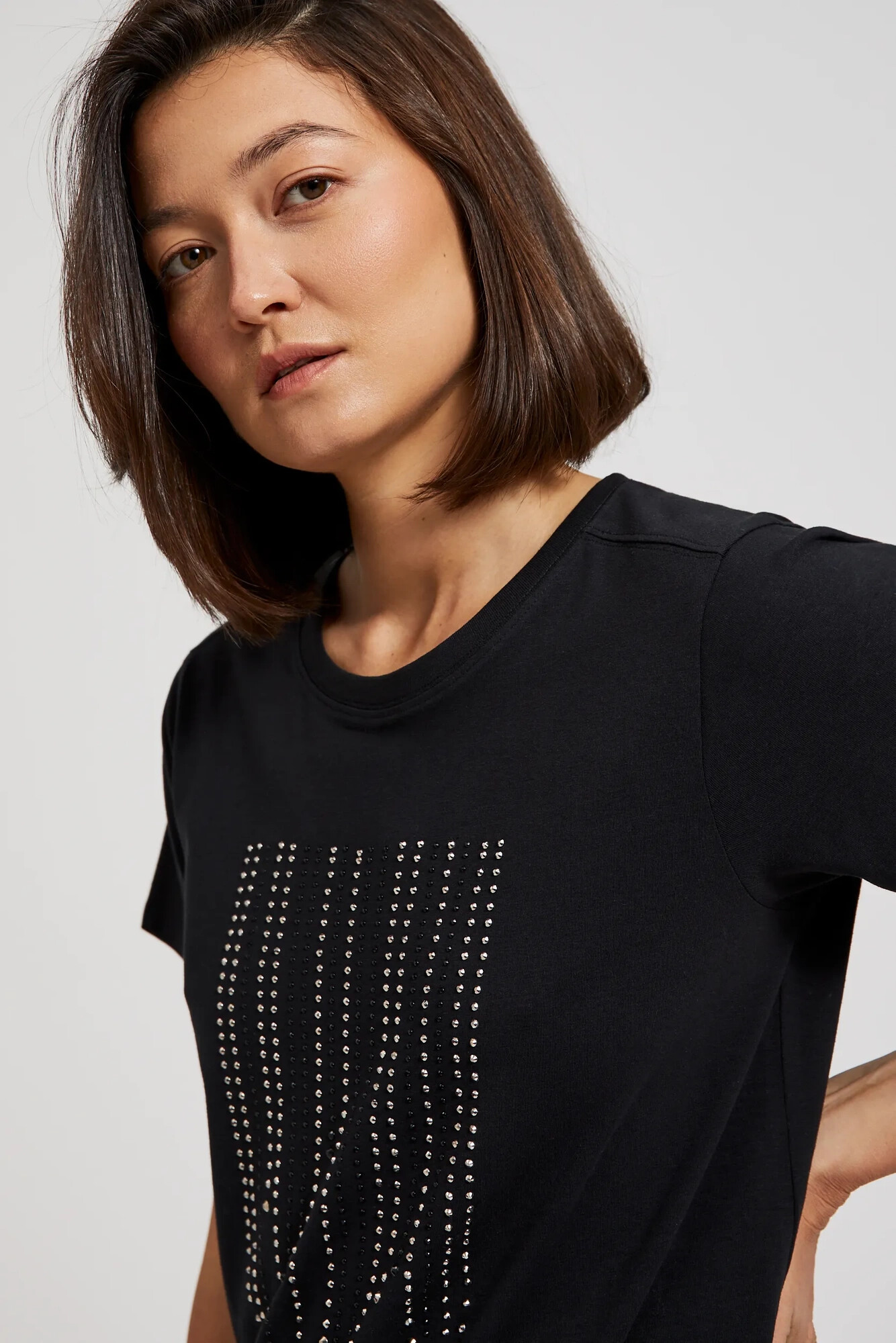 Women's T-shirt with stones MOODO - black