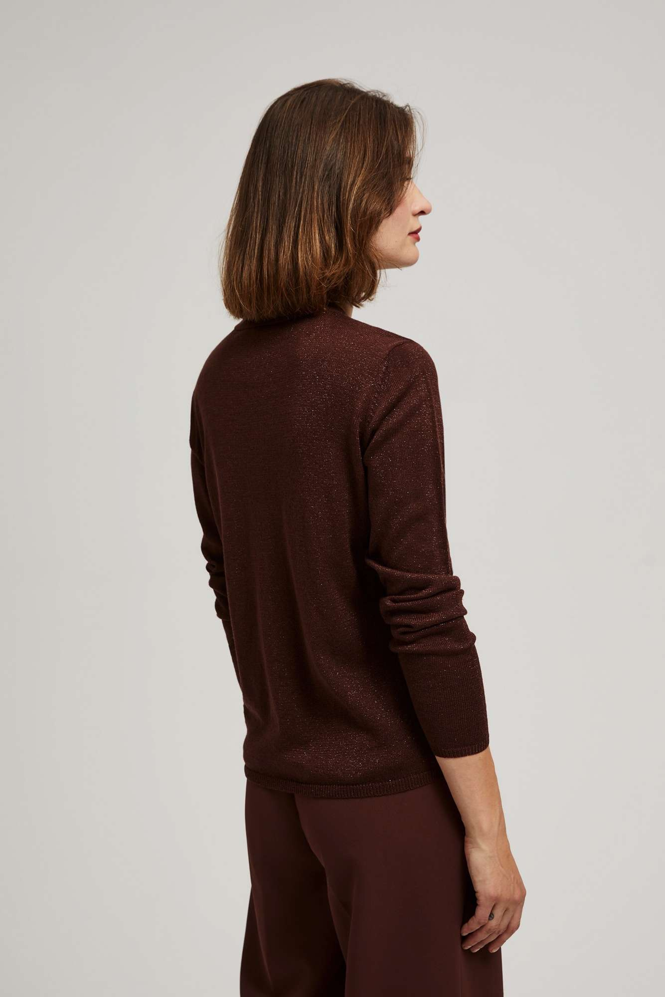 Sweater with metal thread and V-neck