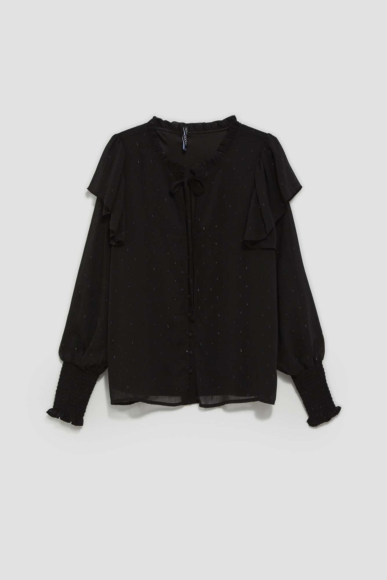 Shirt with a tied neckline and ruffles