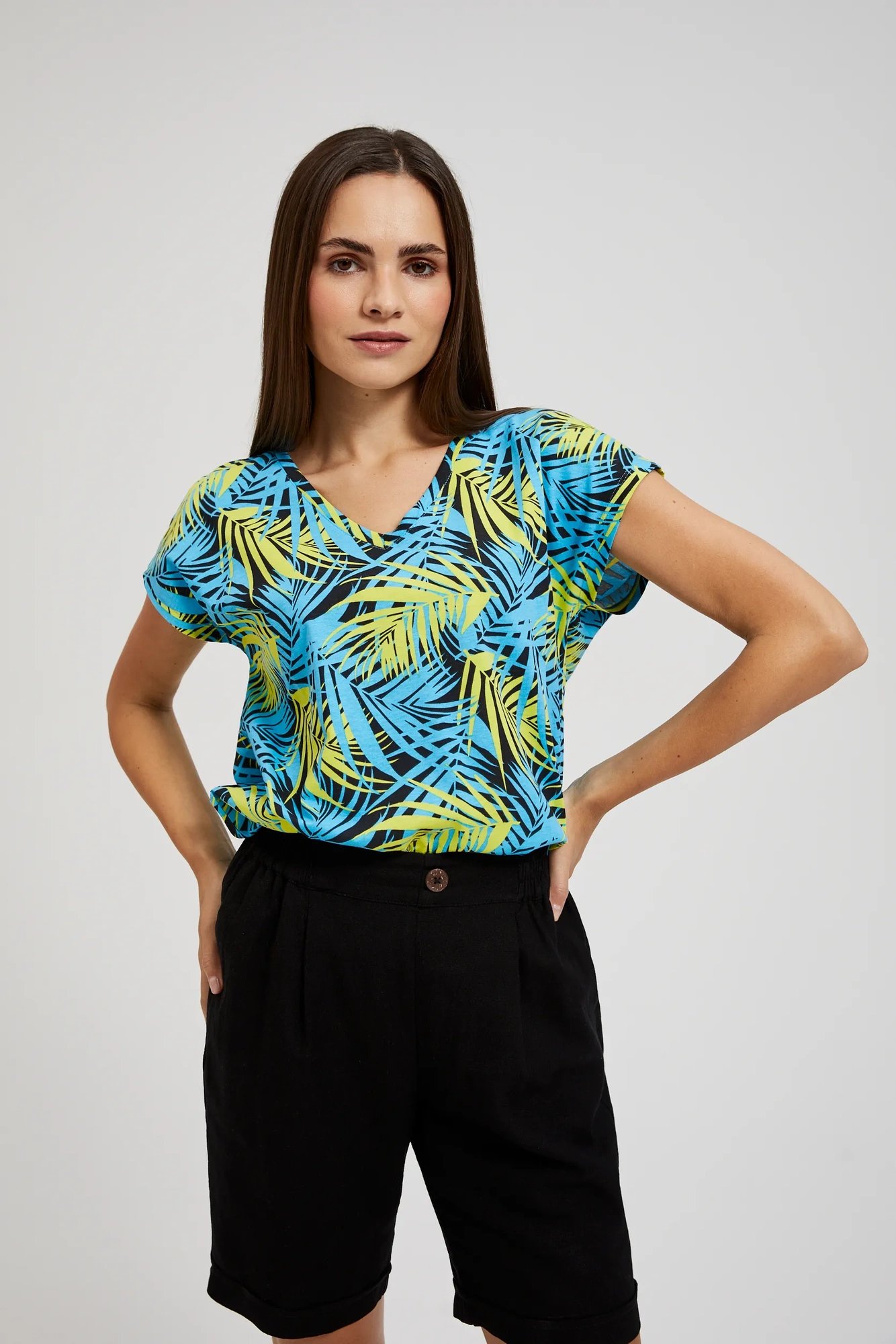 Women's T-shirt with tropical pattern MOODO - blue