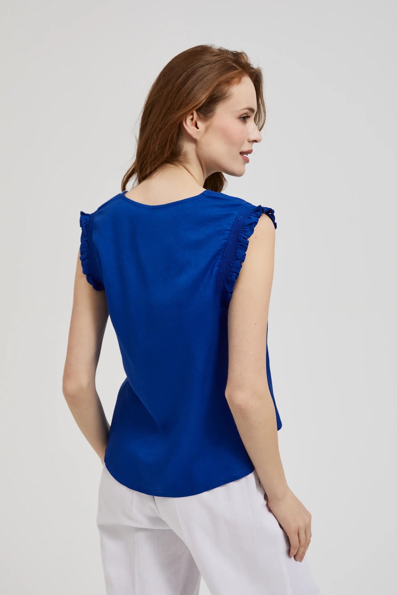 Women's tank top with frills MOODO - navy blue