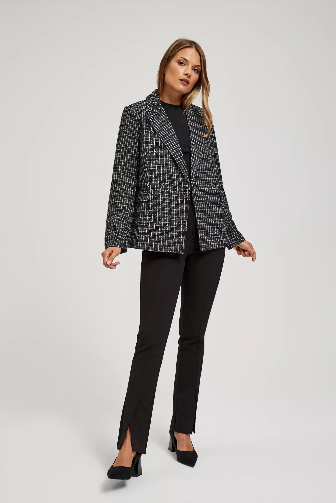 Double-breasted blazer with decorative buttons