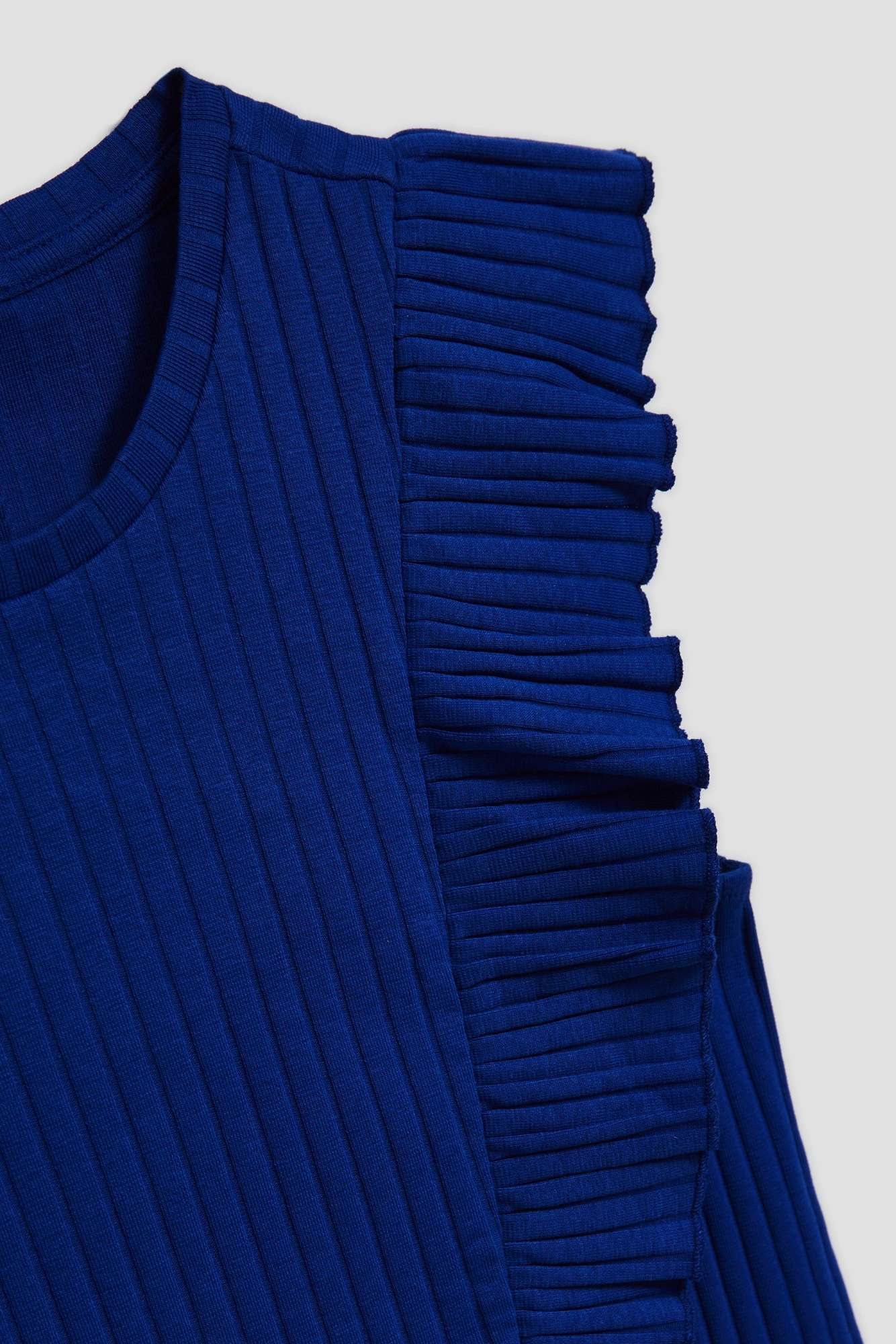 Marisse Blue Ribbed Blouse With Ruffles