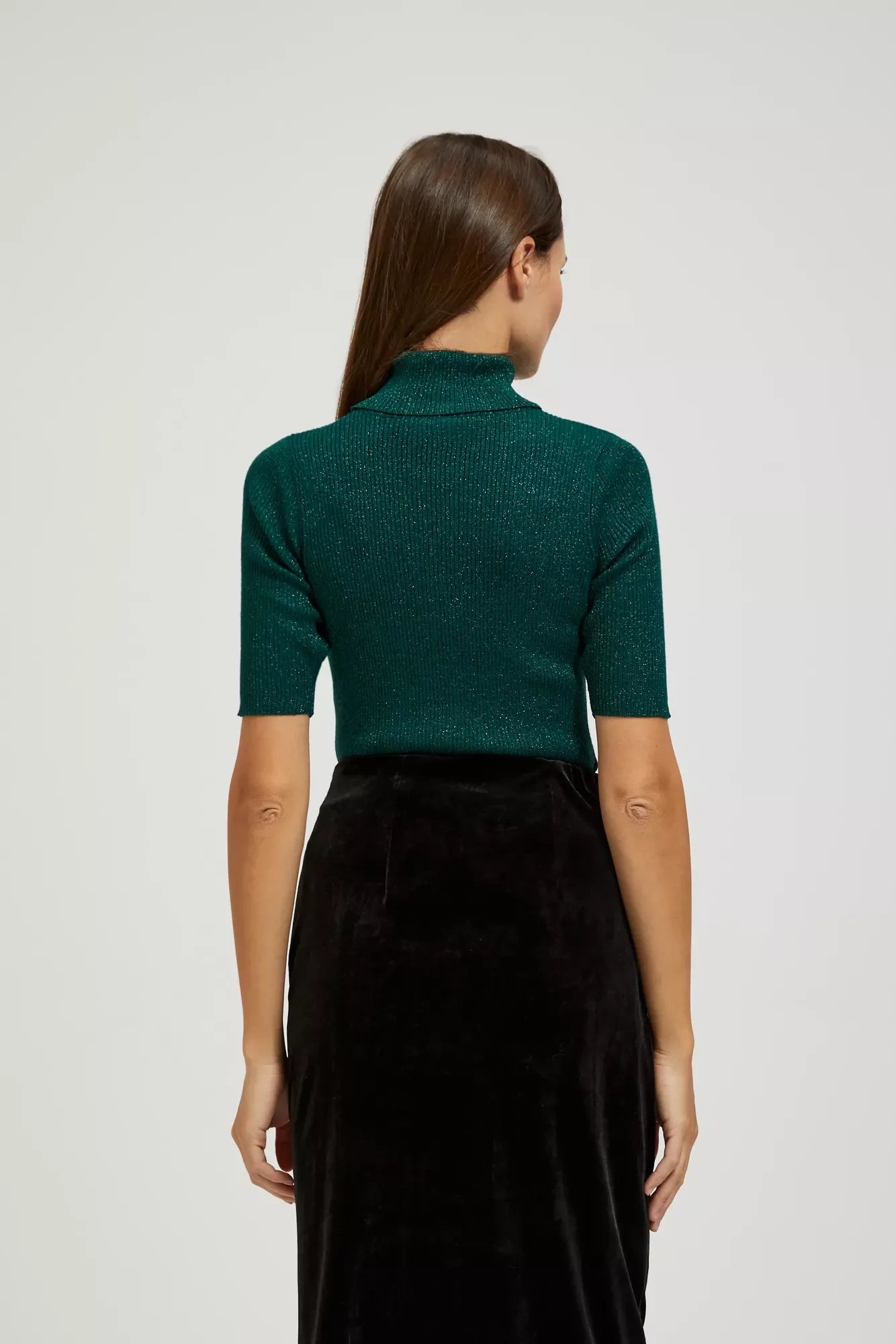 Turtleneck sweater decorated with metallic thread