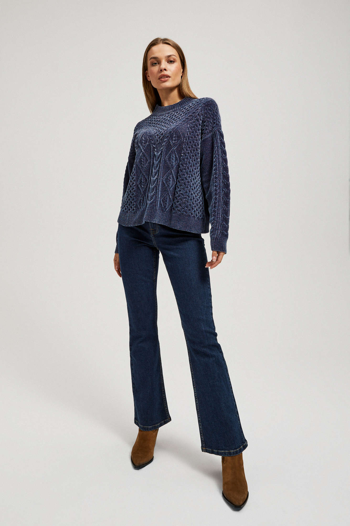 Marisse Navy Blue Sweater With Decorative Weave