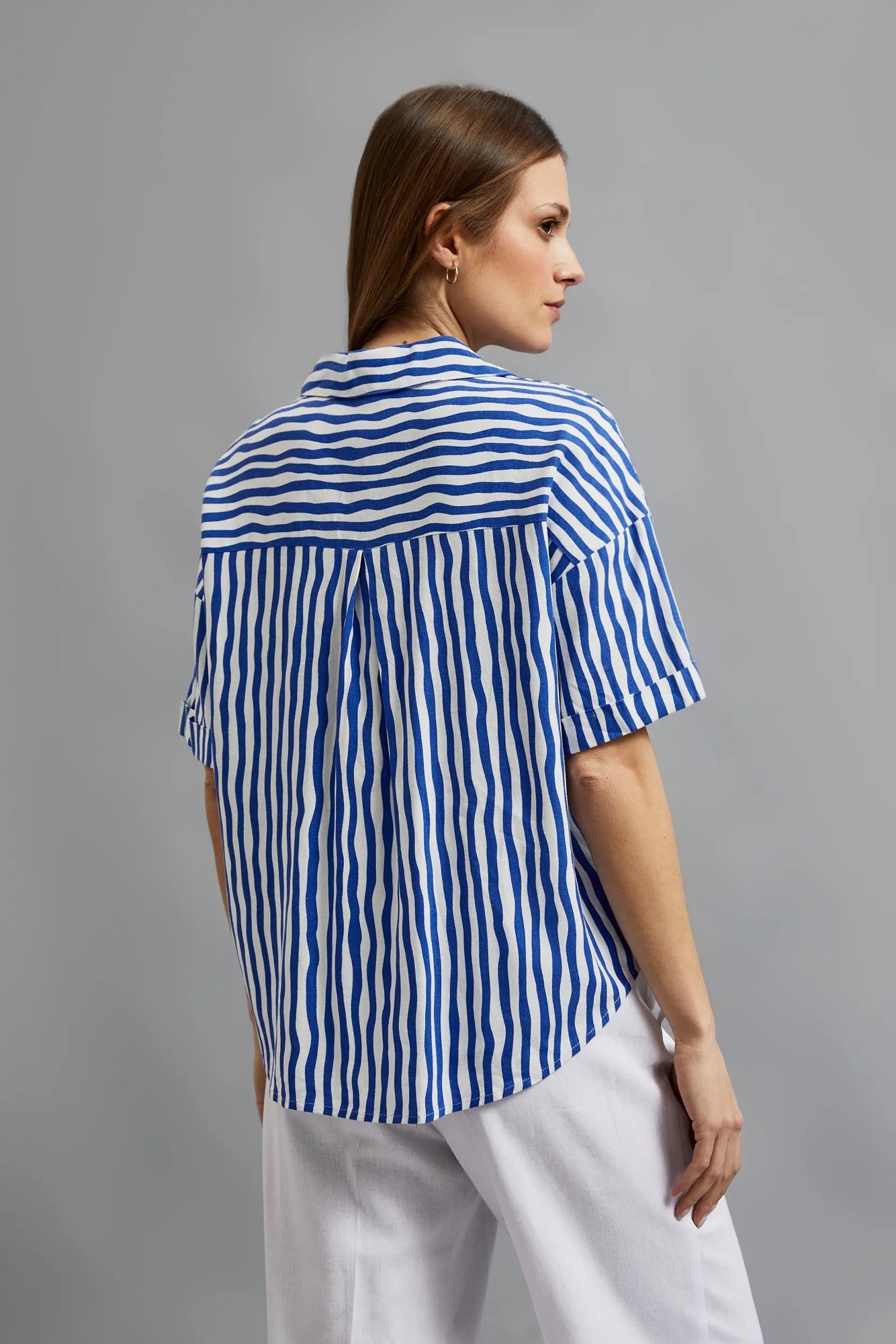 Women's striped shirt with pocket MOODO - navy blue