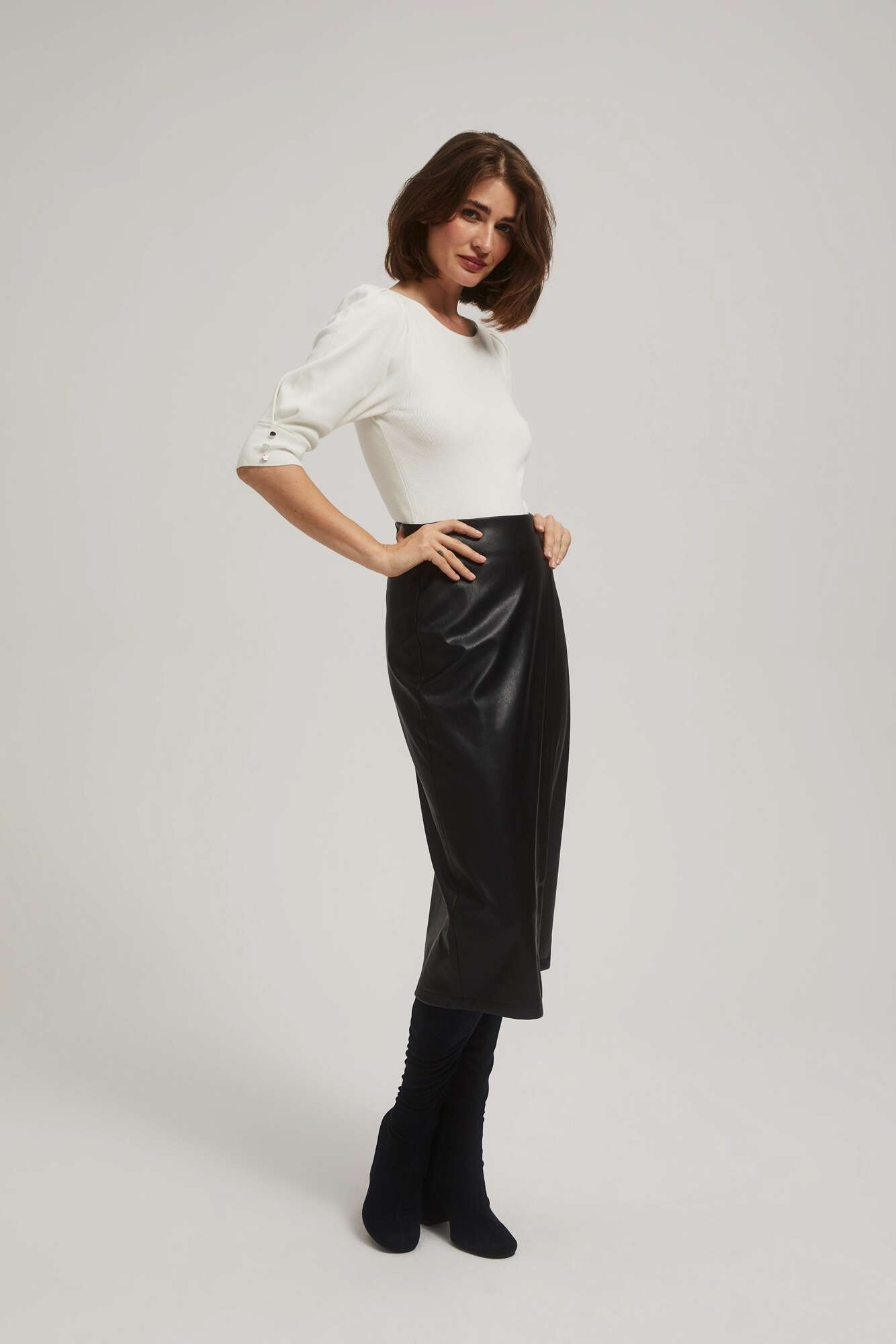 Midi skirt made of imitation leather
