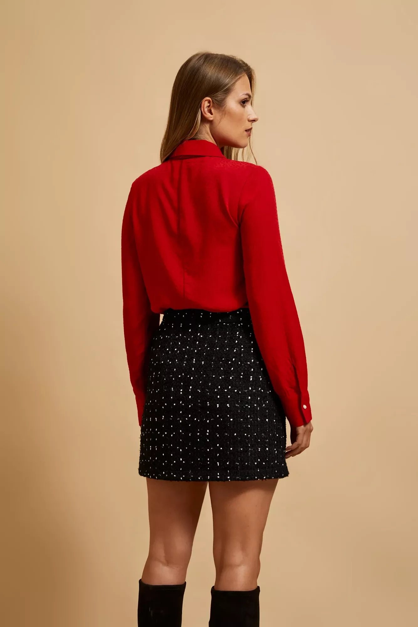 Marisse Red Tie-Neck Shirt