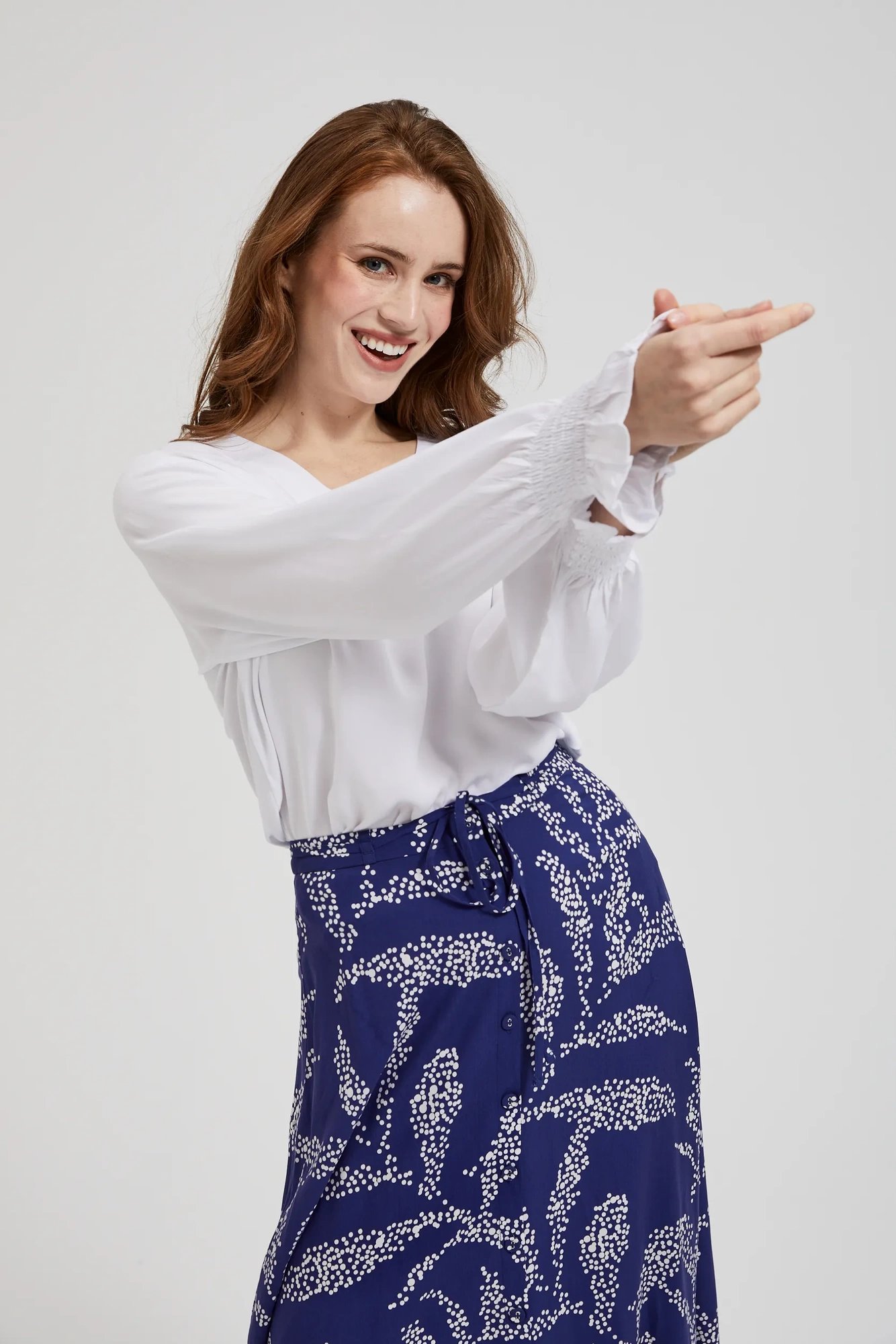 Women's blouse with lace on the back MOODO - white