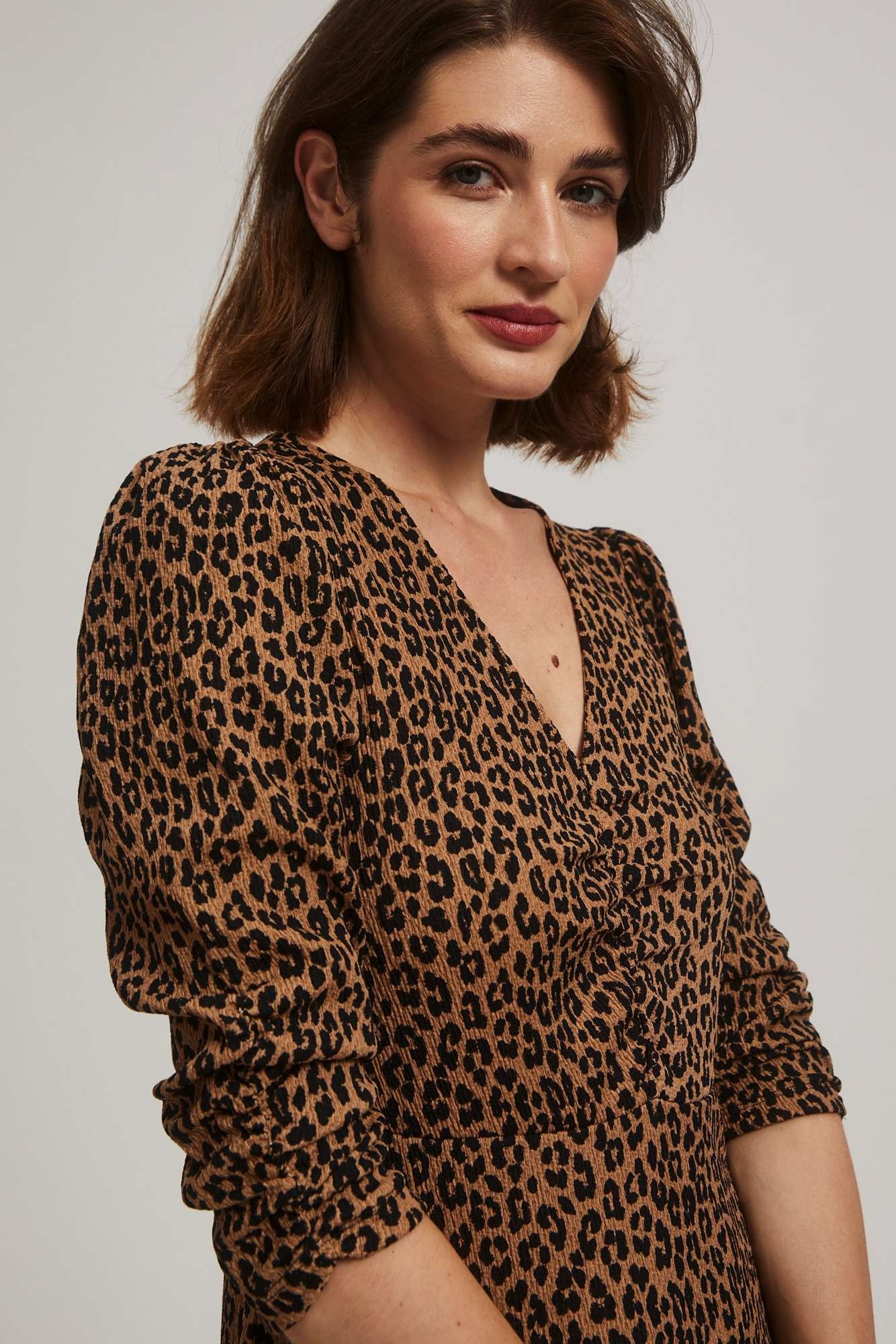 Marisse Brown Leopard Print Midi Dress
