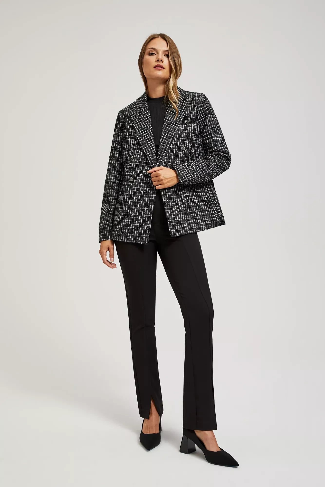 Double-breasted blazer with decorative buttons