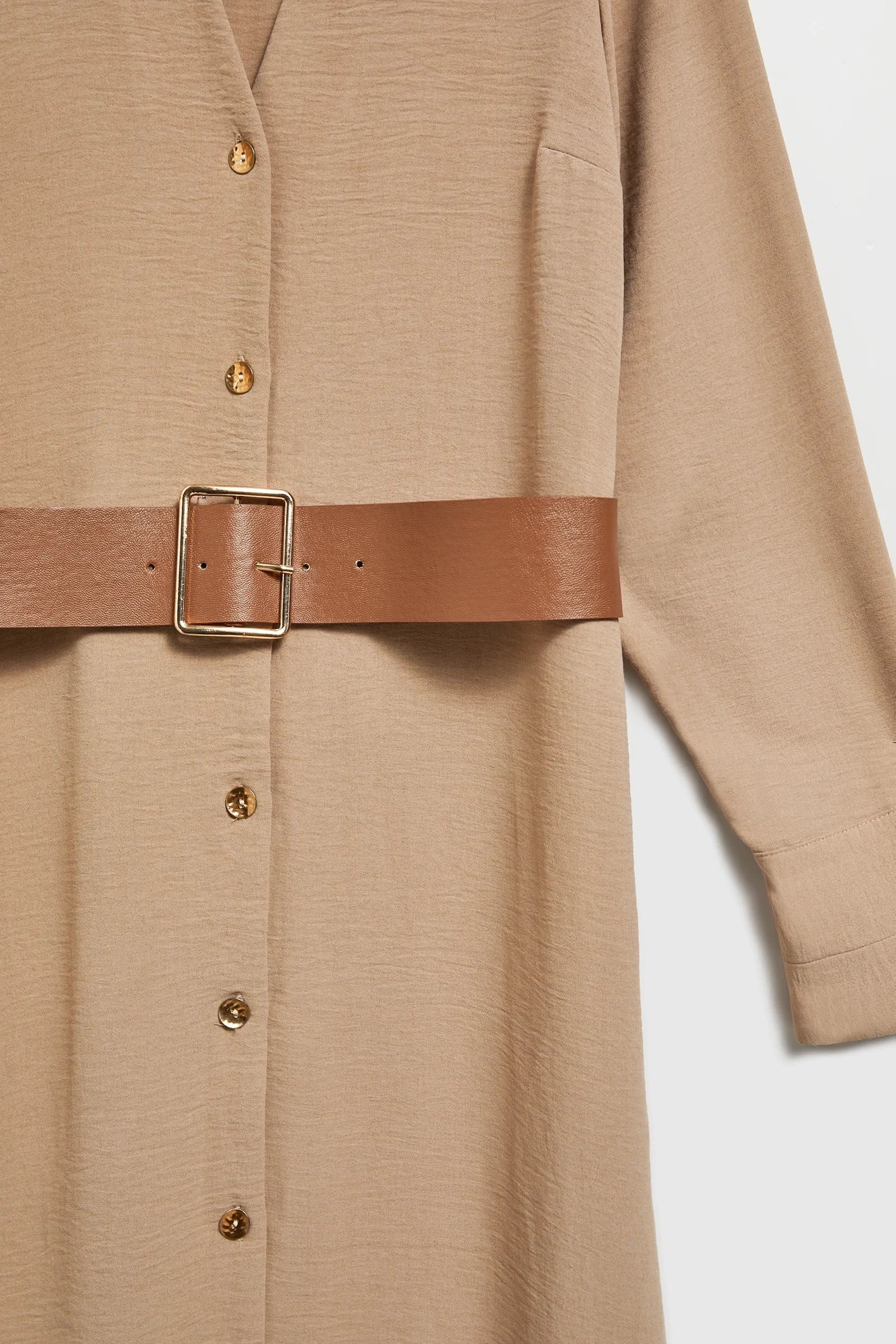 Marisse Beige Midi Dress With A Wide Belt