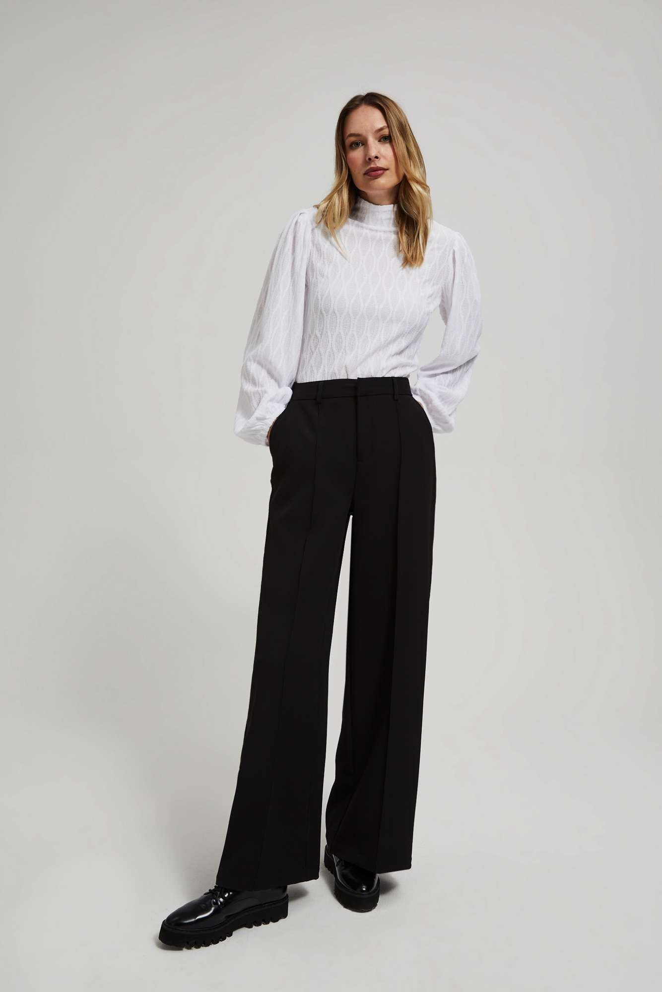 Turtleneck blouse with puff sleeves