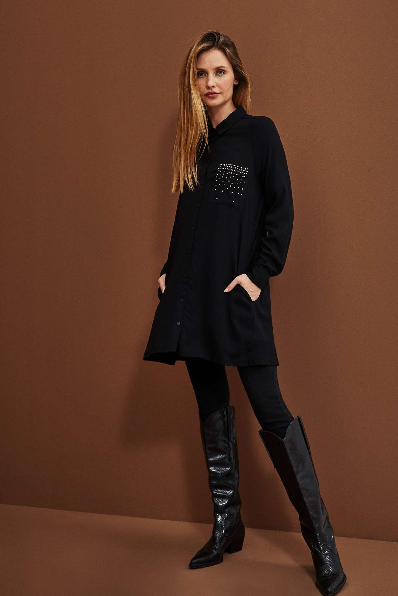 Shirt with decorative stones