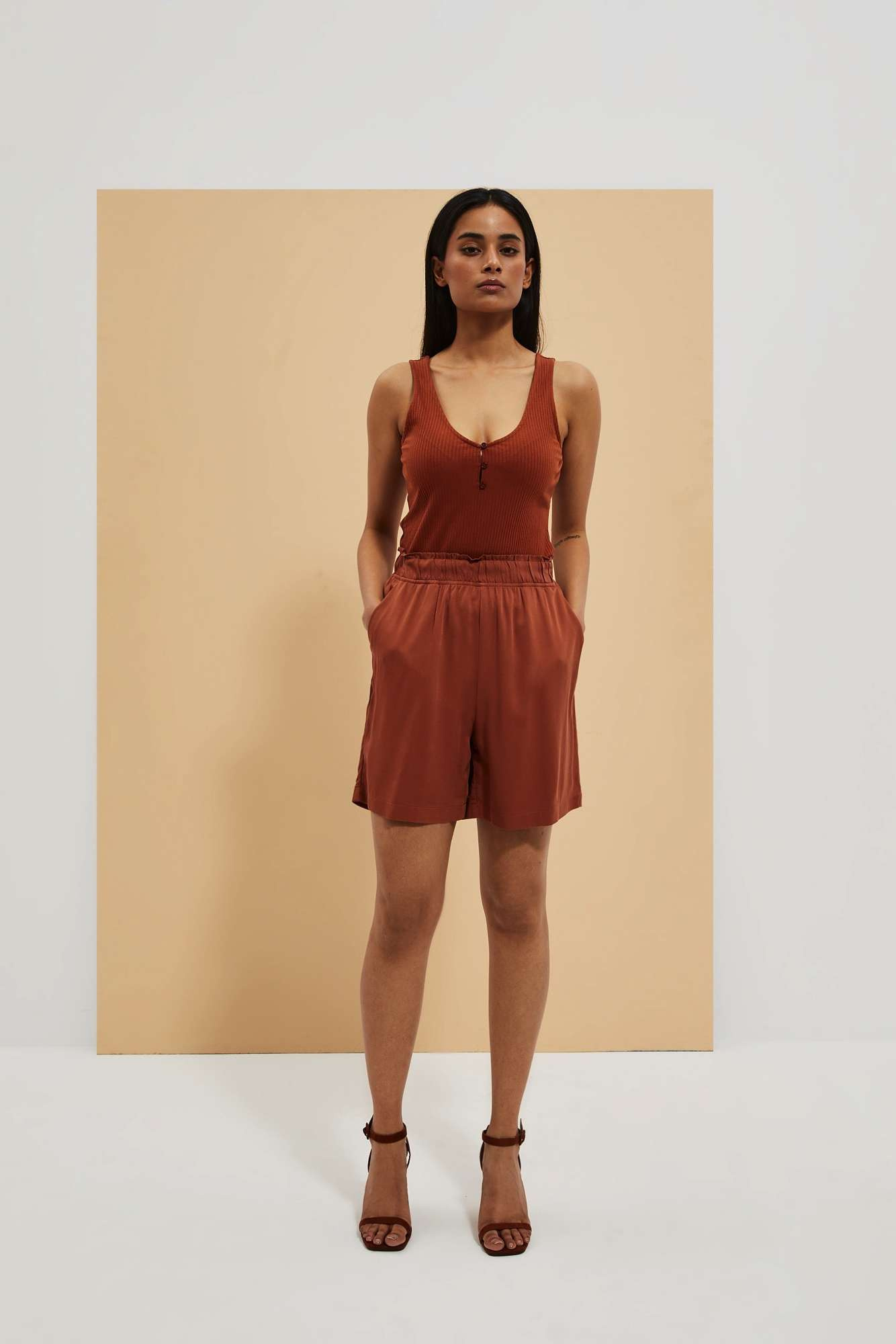 WOMEN'S TOP L-TS-4065 BROWN