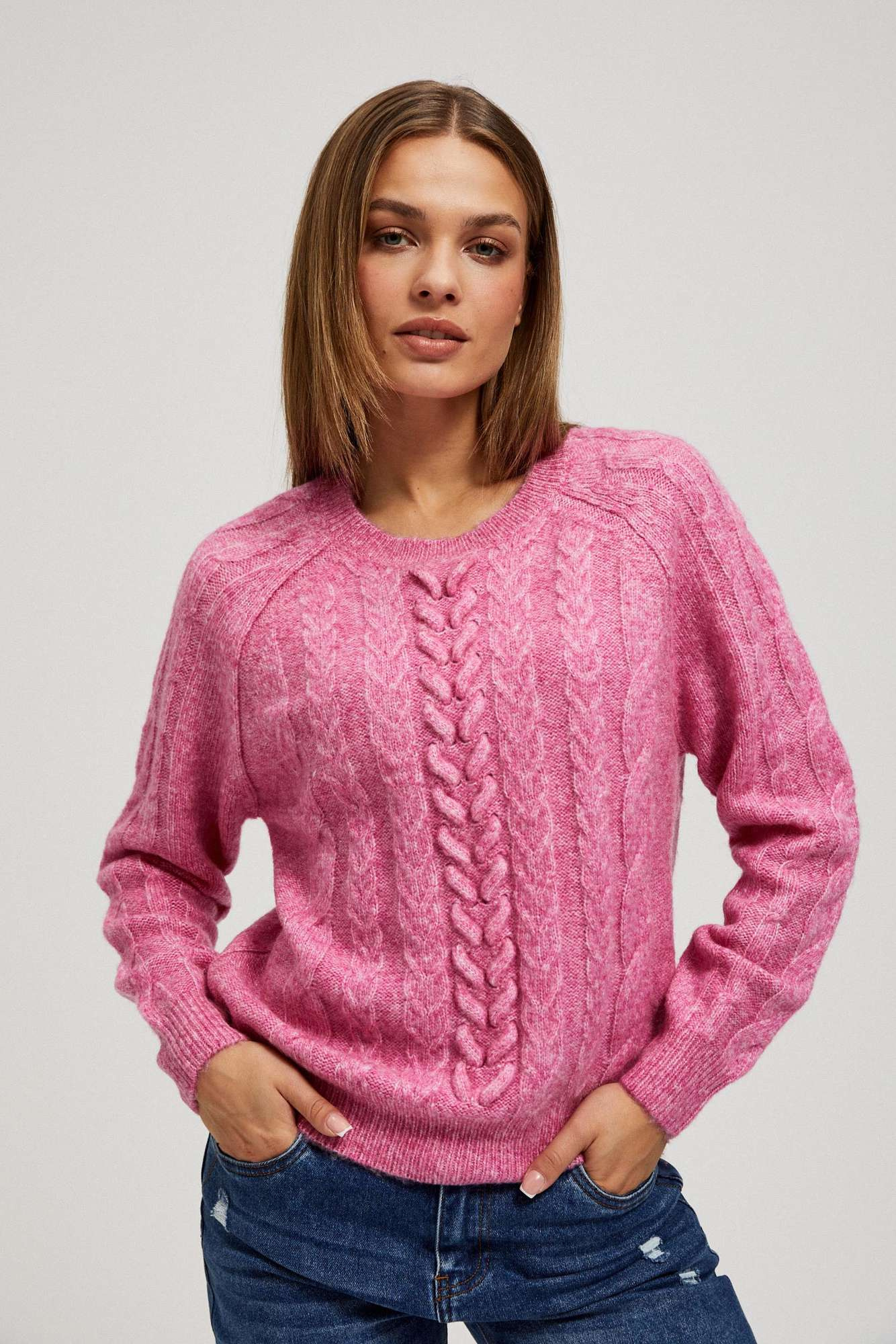 Marisse Fuchsia Sweater With Decorative Weave