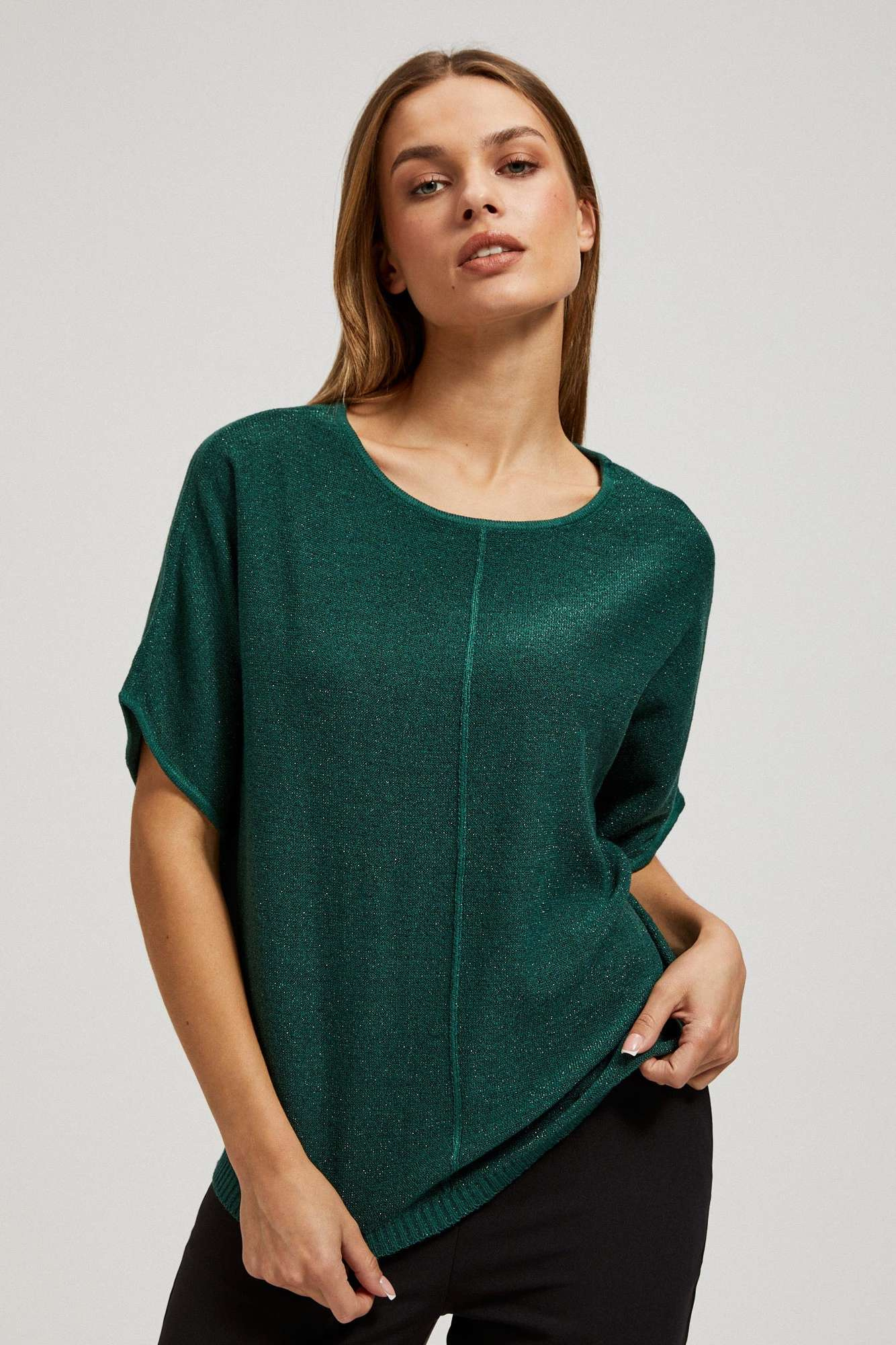 Oversize sweater with metallic thread