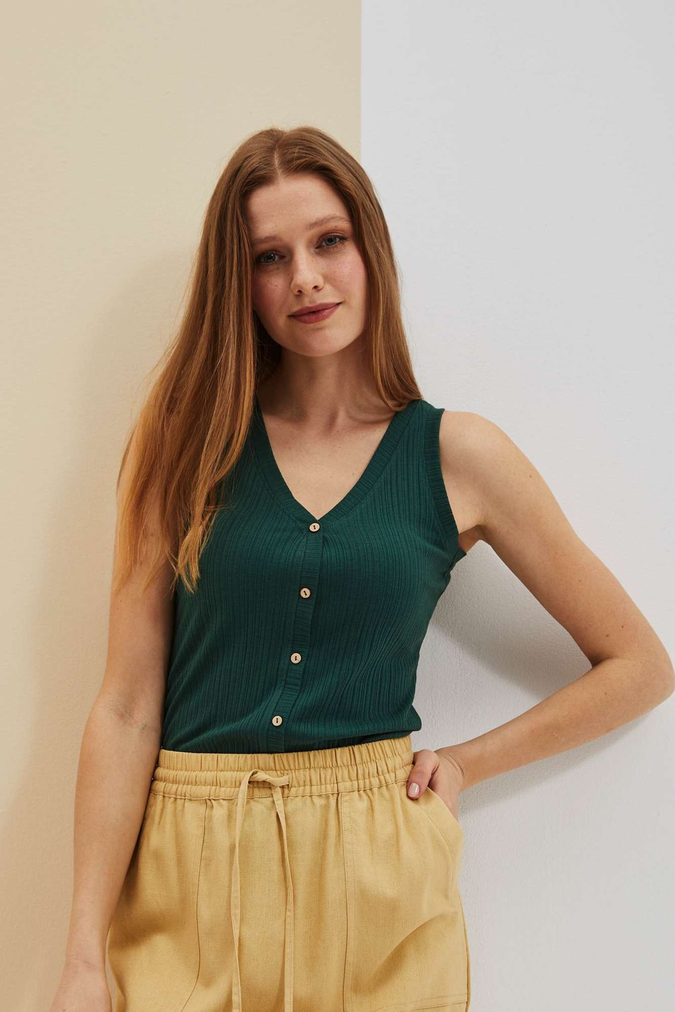 WOMEN'S TOP L-TS-4070 PALM LEAF