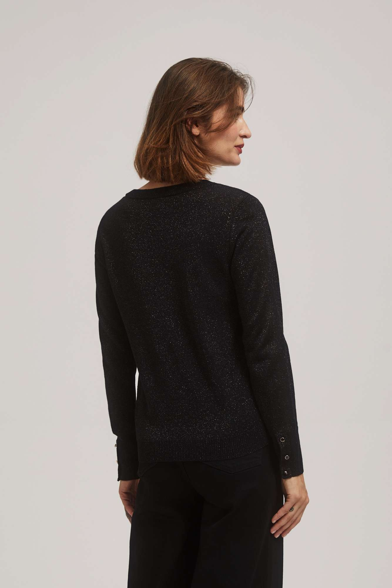 Sweater with metal thread and V-neck