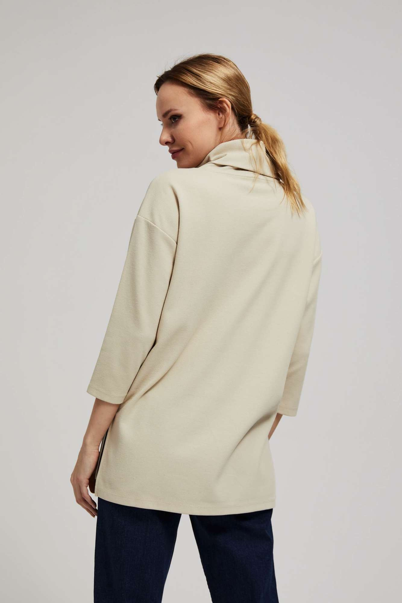 Marisse Sand Wide Turtleneck Sweatshirt