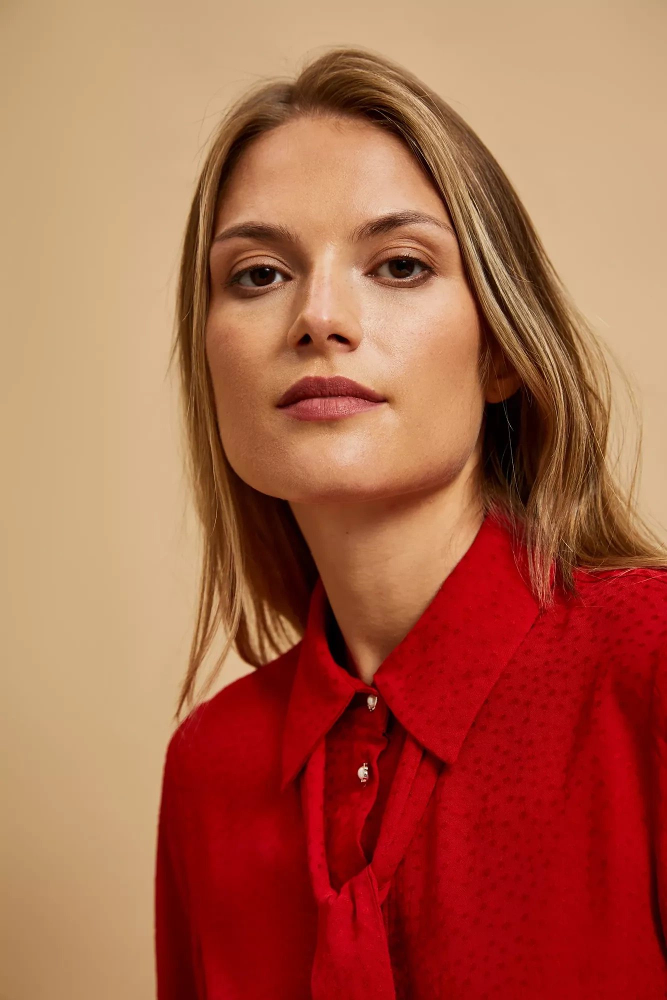 Marisse Red Tie-Neck Shirt