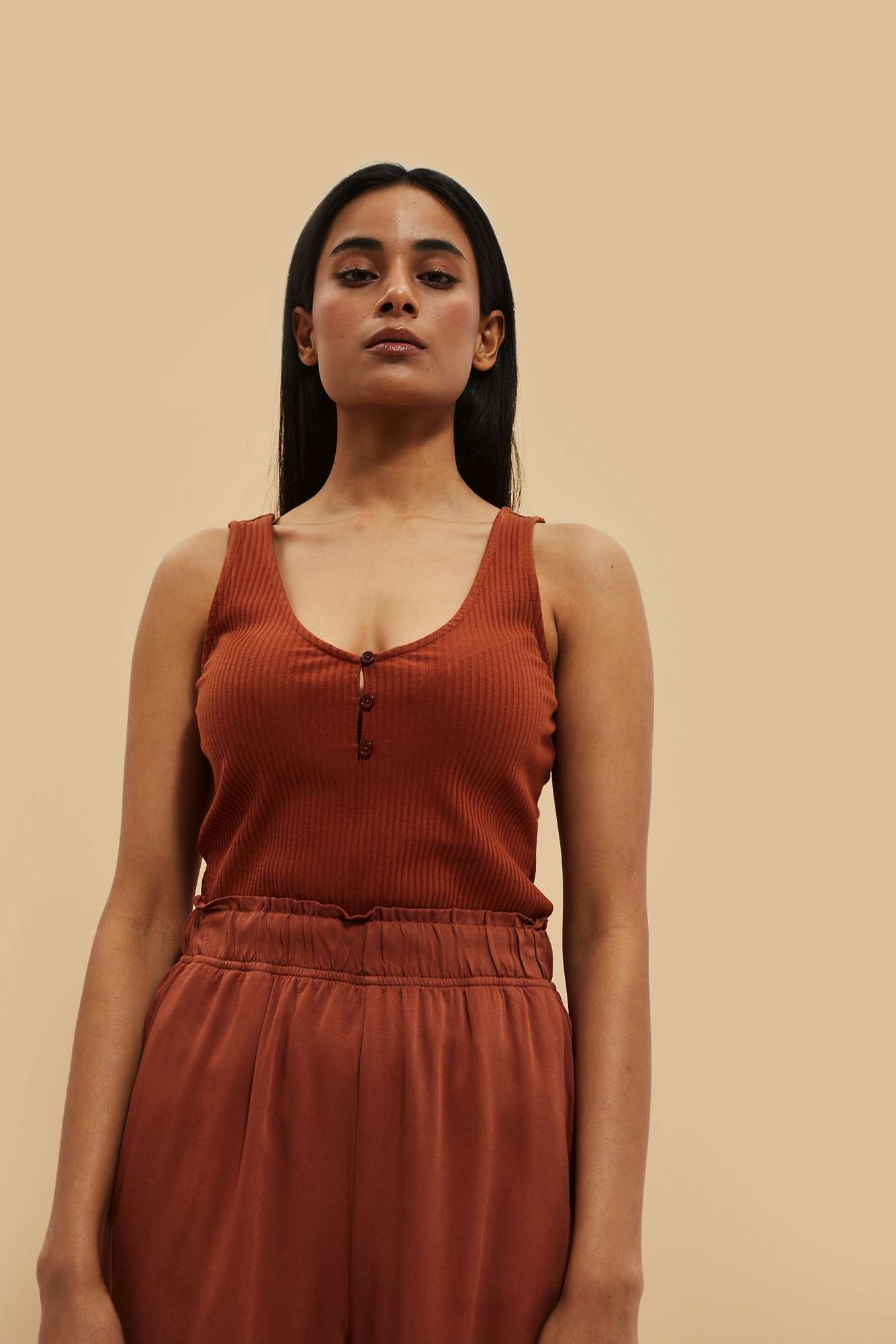 WOMEN'S TOP L-TS-4065 BROWN