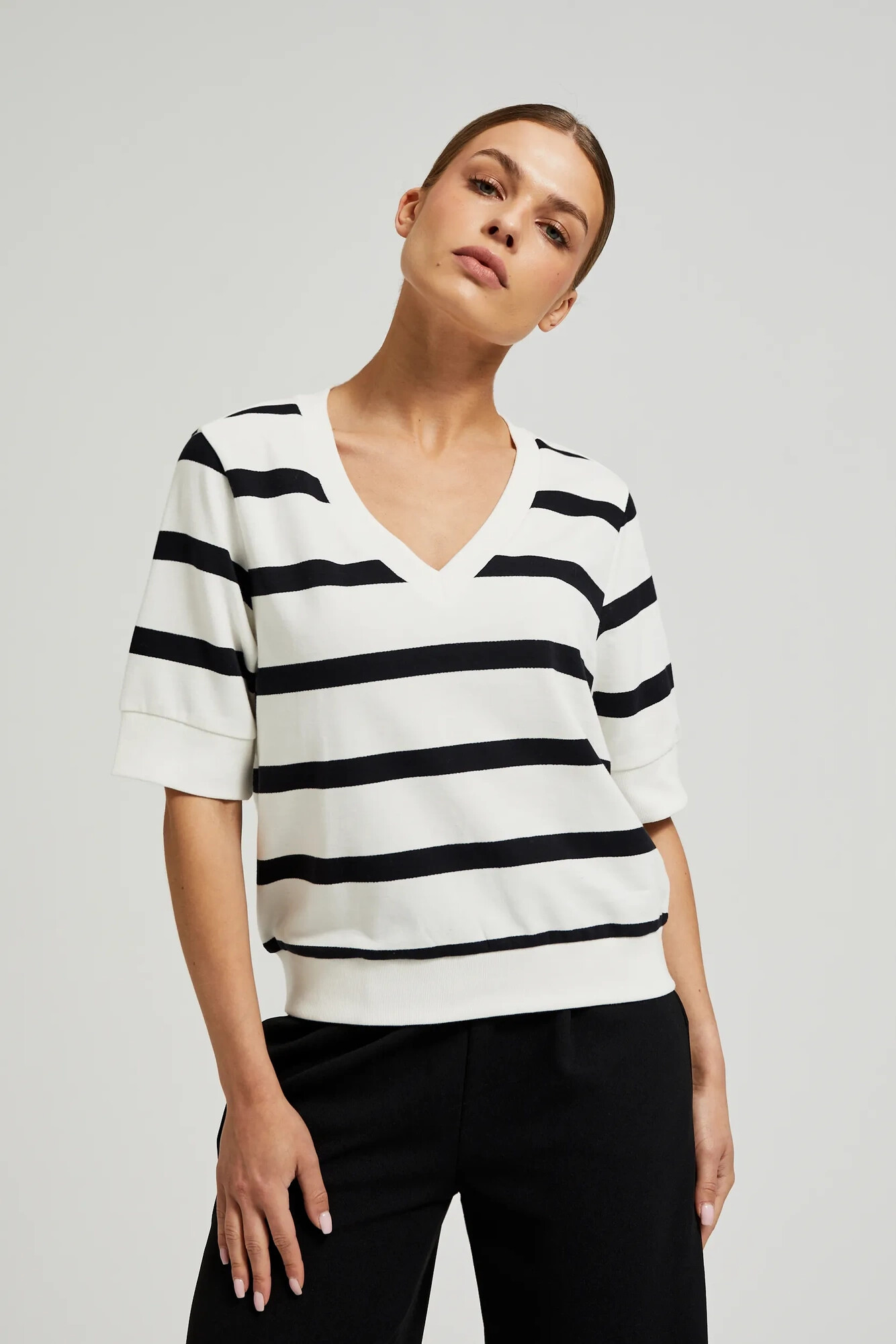 Women's Blouse Moodo Striped - Black And White