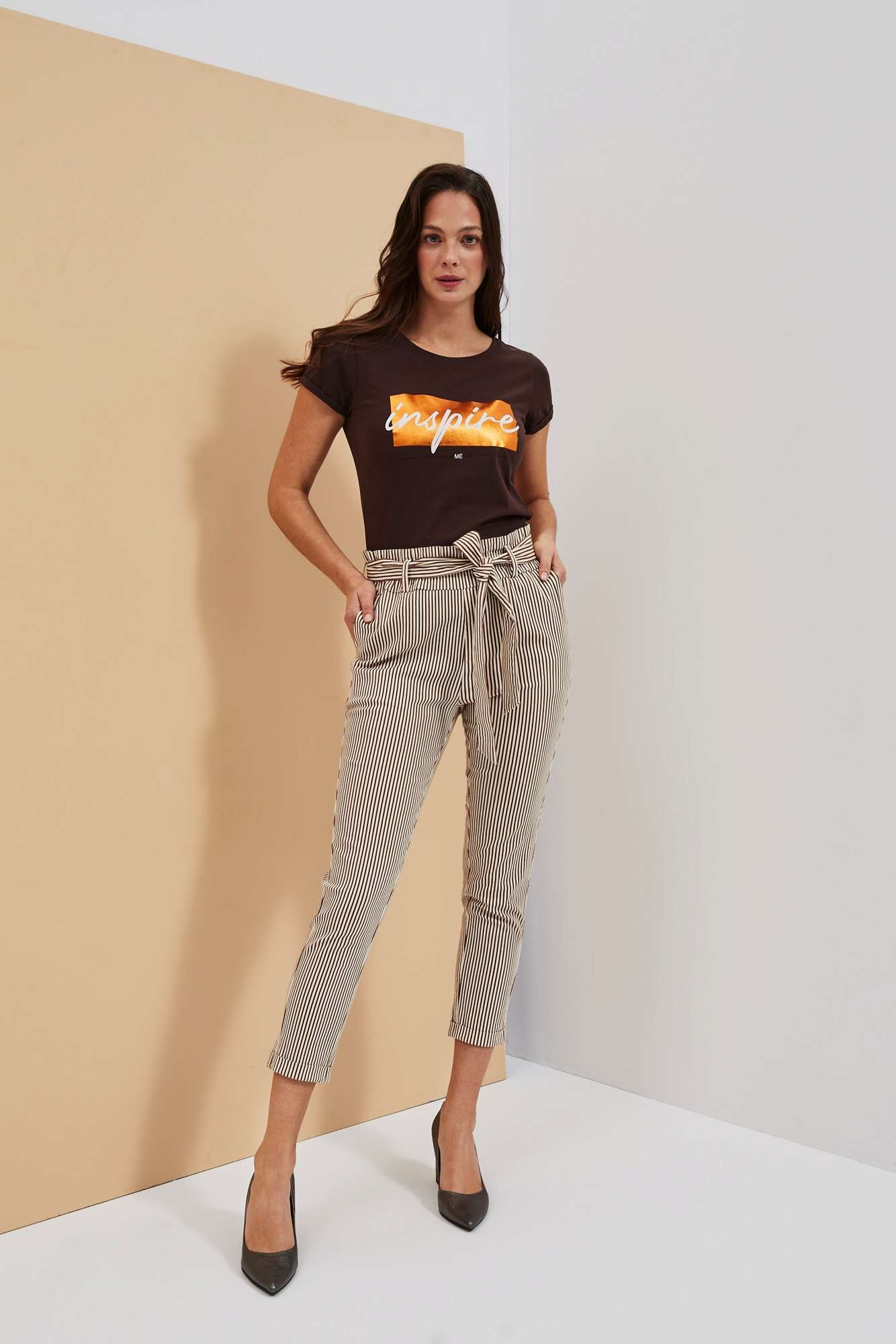 Marisse Women's Trousers L-Sp-4015 Brown_Off White