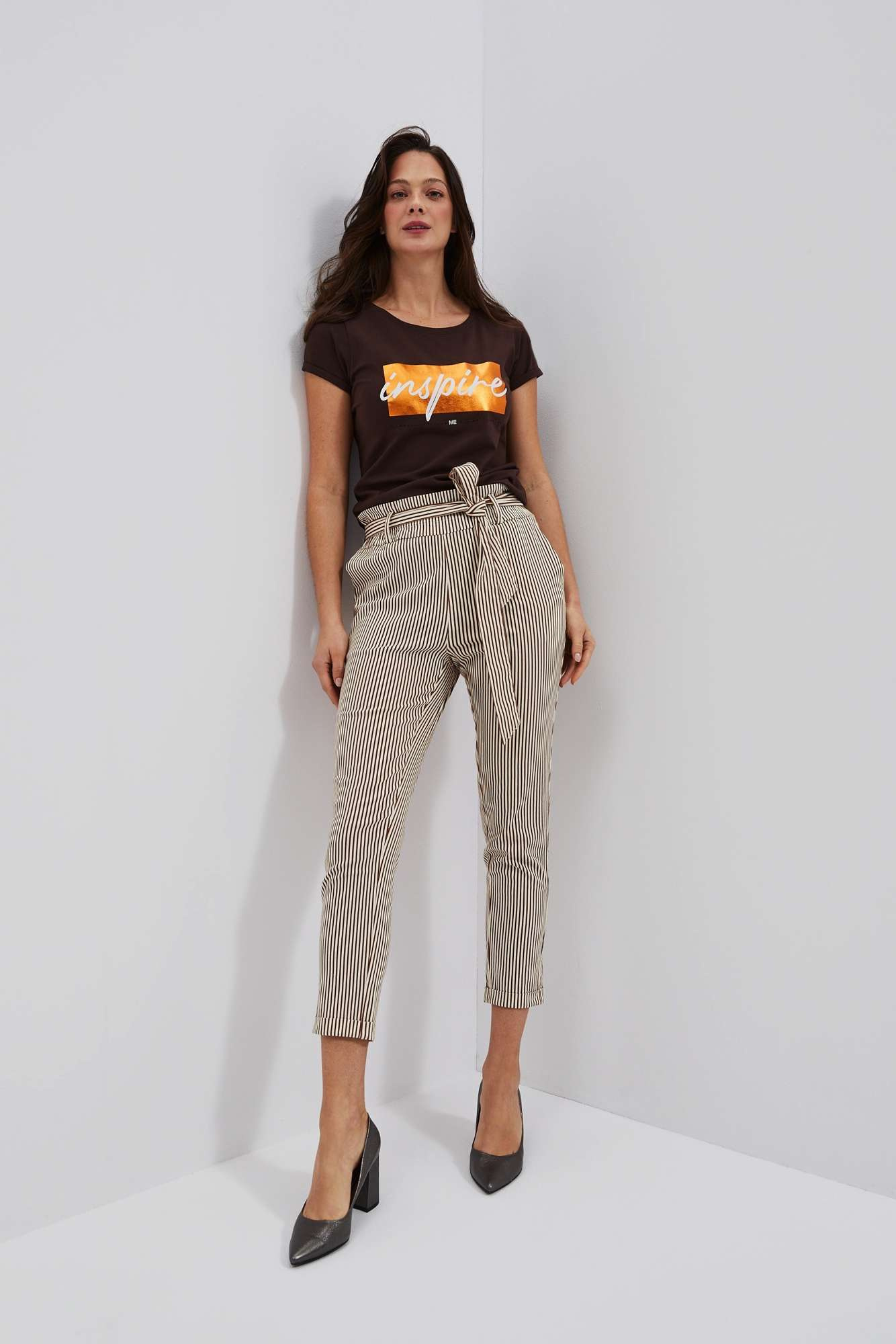 Marisse Women's Trousers L-Sp-4015 Brown_Off White
