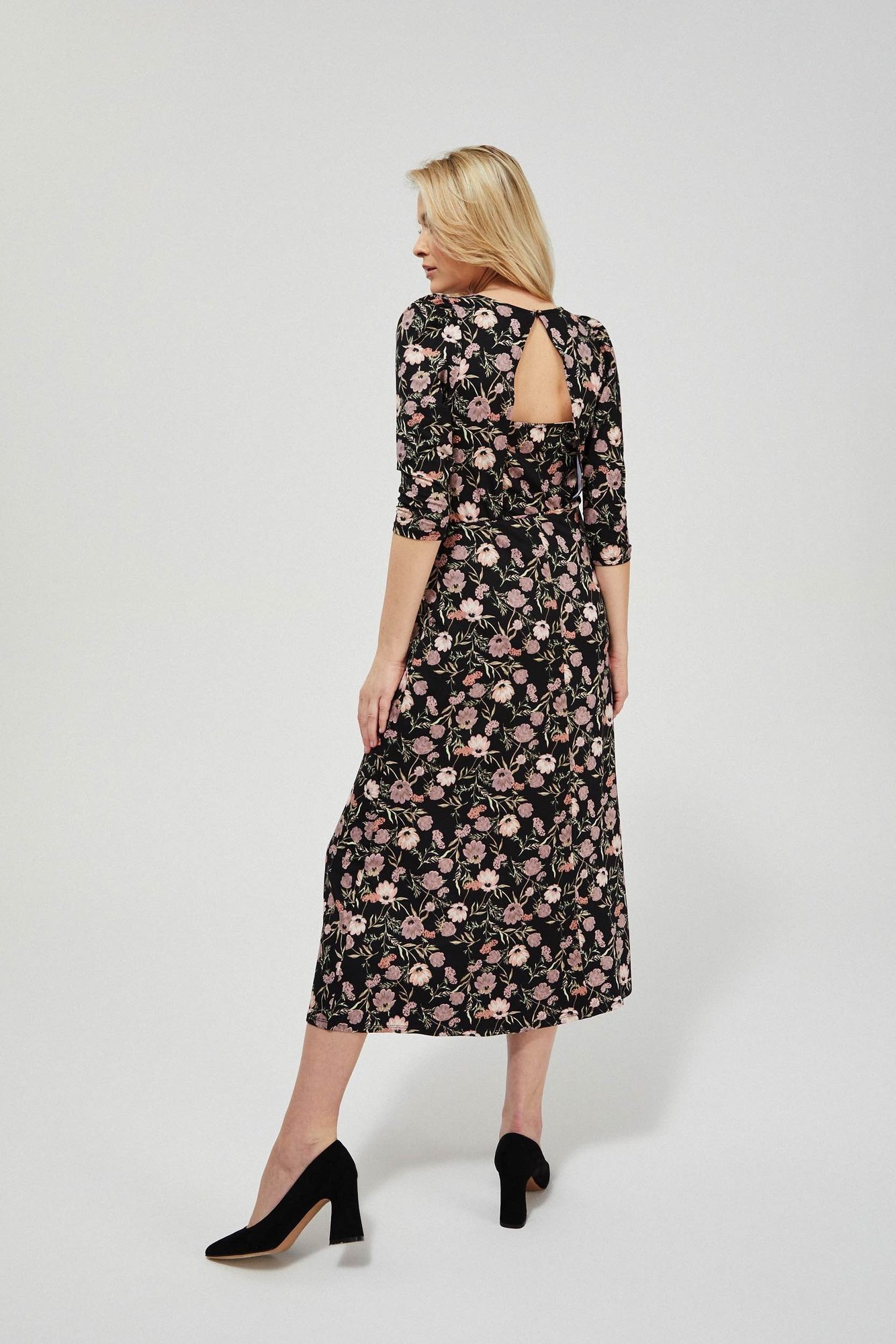 Marisse Floral Print Dress L-Su-3425 Black