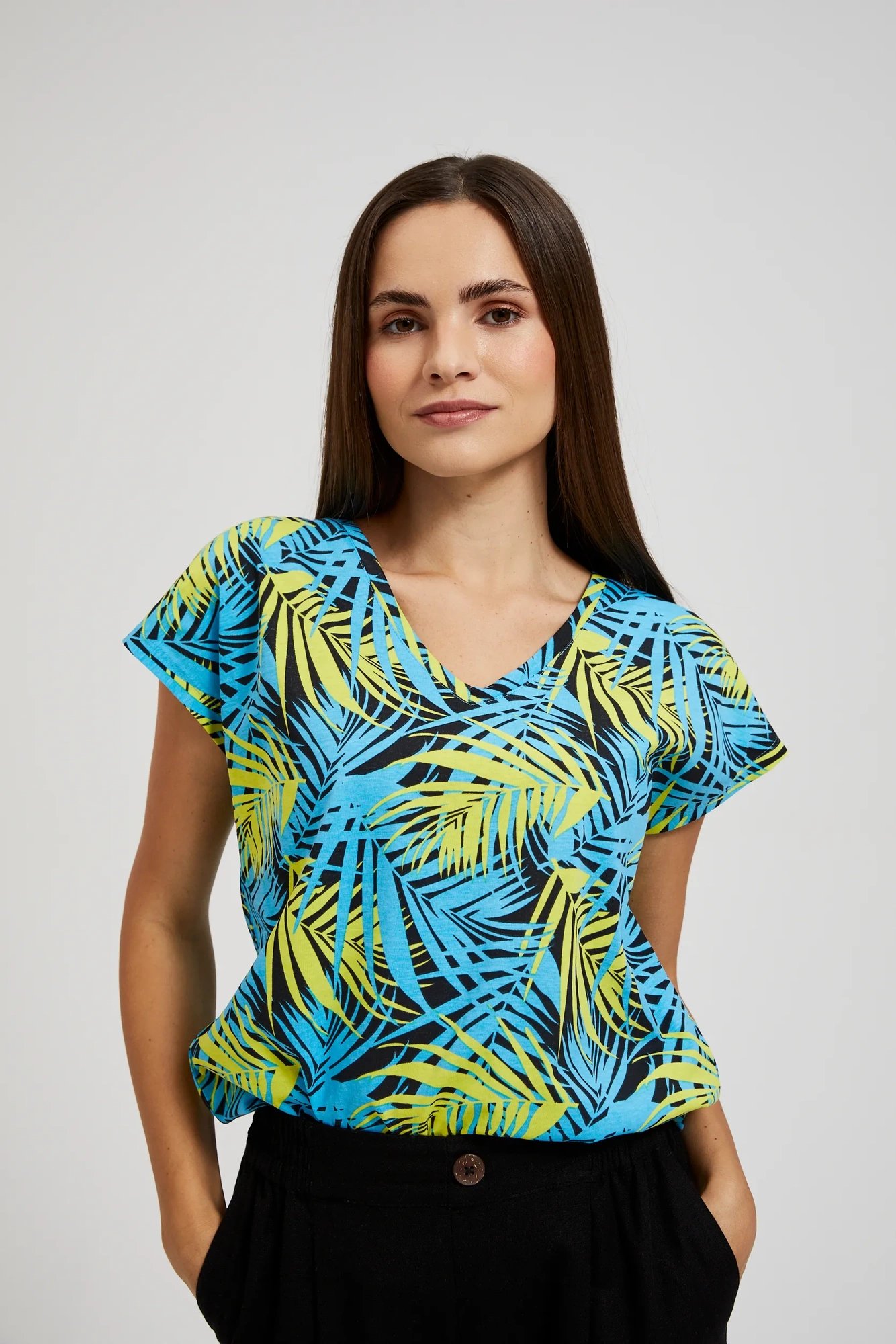 Women's T-shirt with tropical pattern MOODO - blue