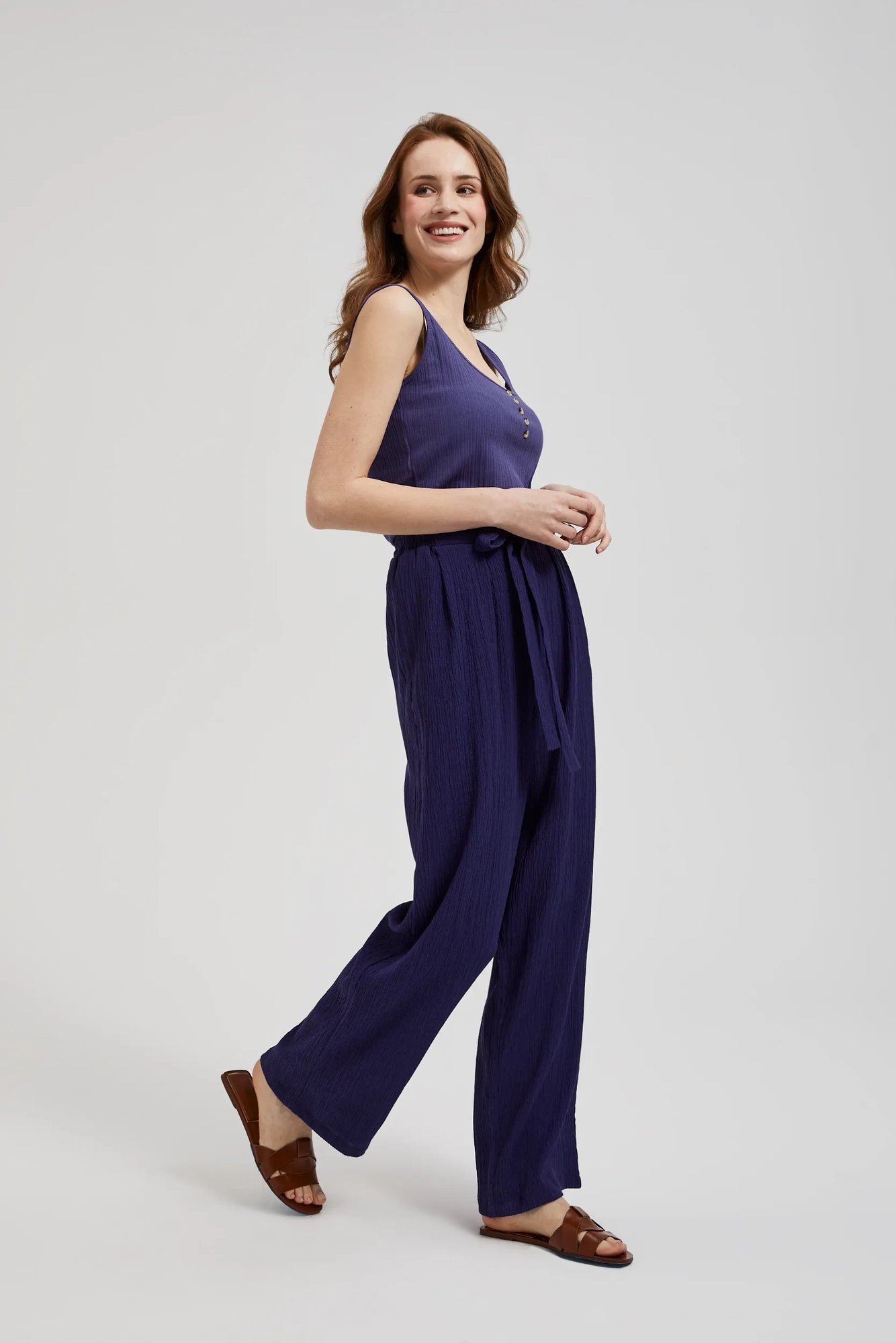 Women's wide trousers with ties MOODO - purple