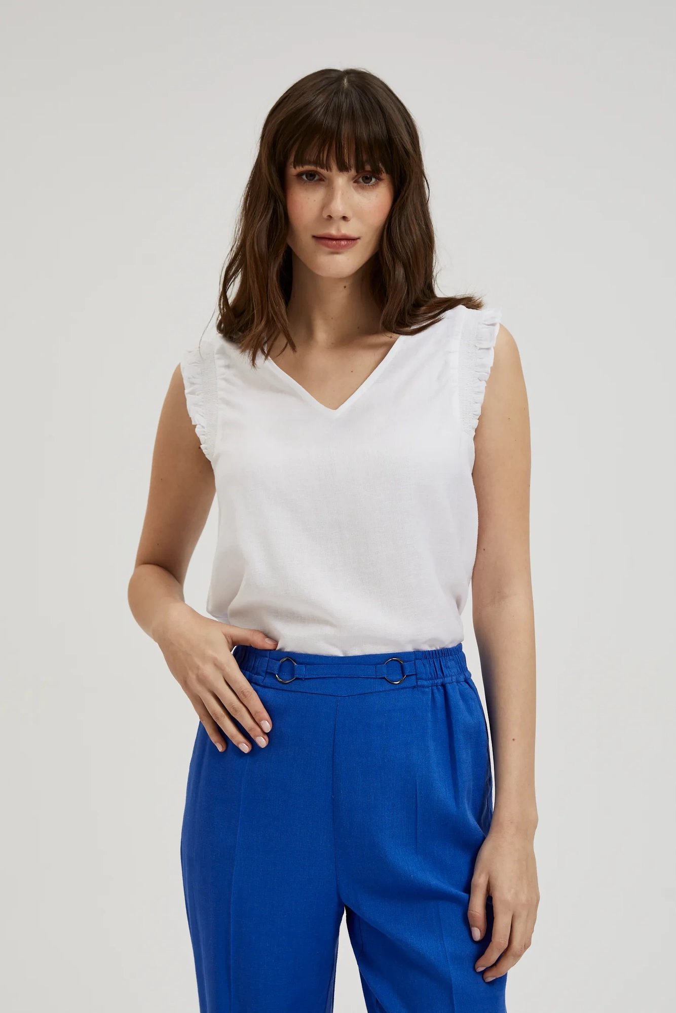 Women's tank top with ruffles MOODO - white