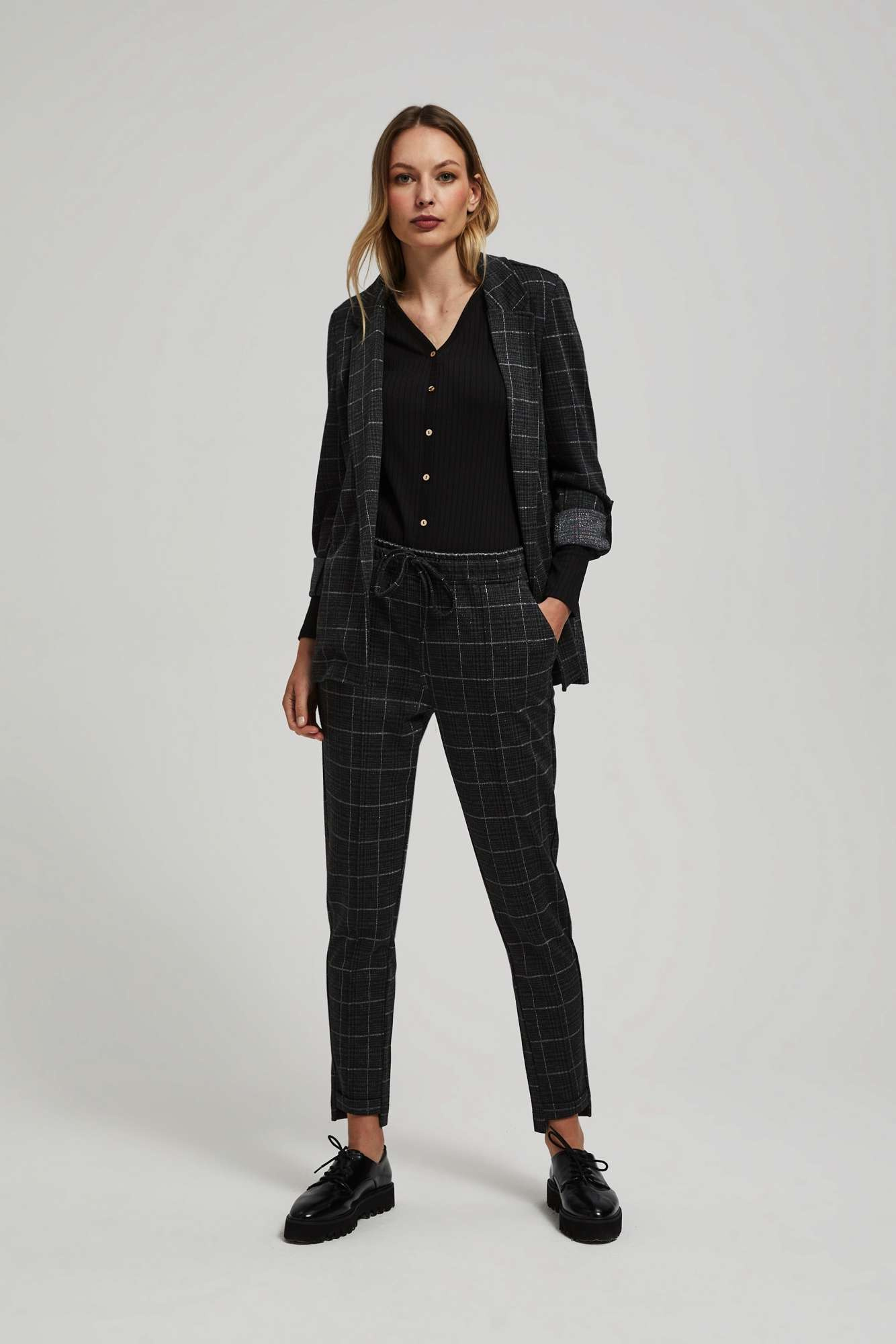 Plaid jacket with rolled sleeves