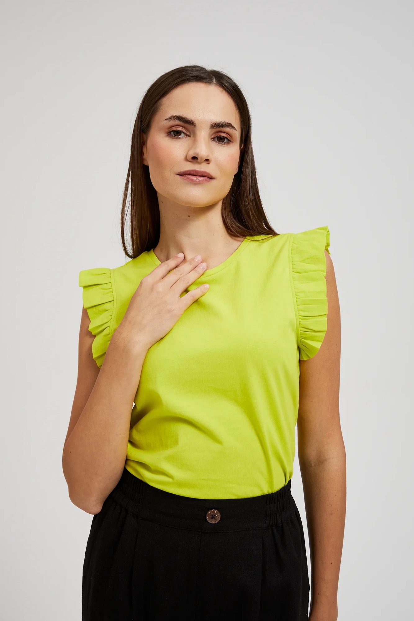 Women's T-shirt with frills MOODO - green