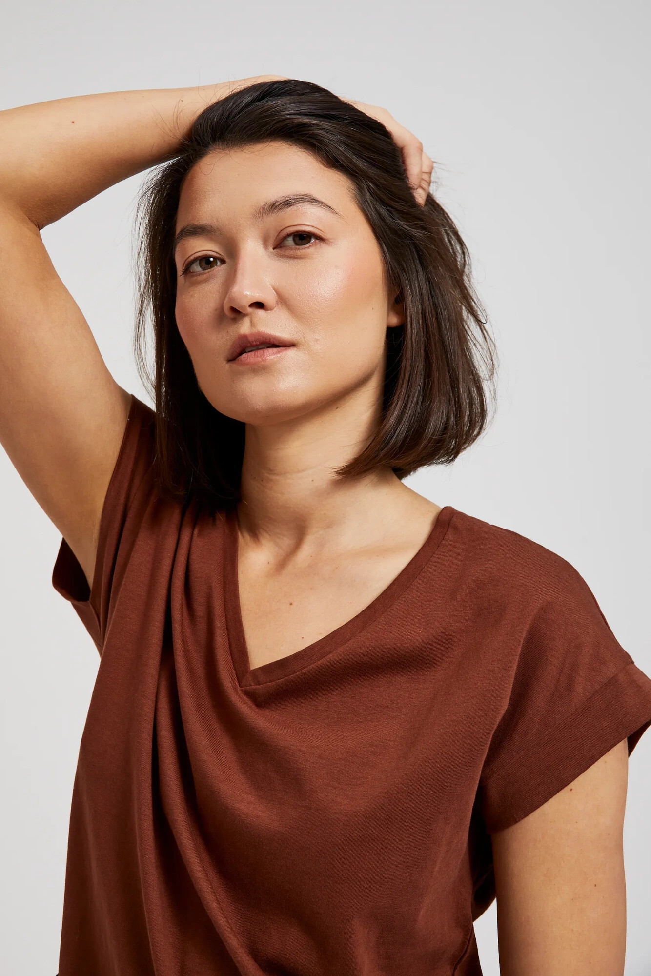 Women's blouse with elastic waistband MOODO - brown