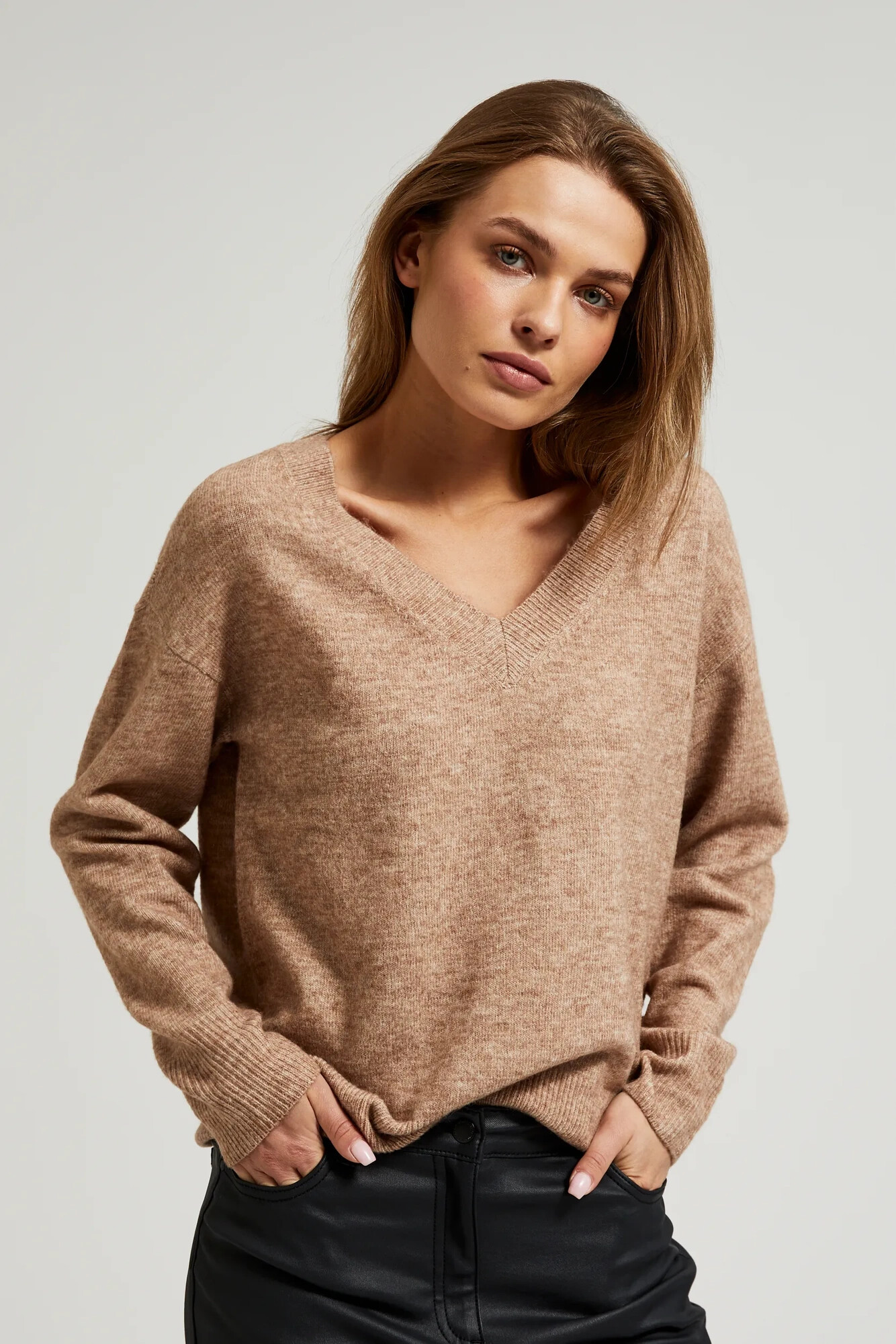Marisse Women's Sweater Z-Sw-4513 L. Brown Mel