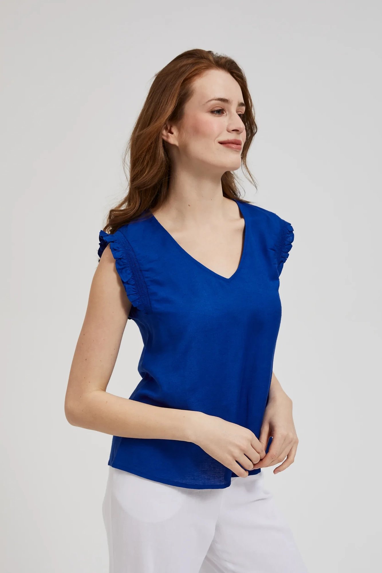 Women's tank top with frills MOODO - navy blue