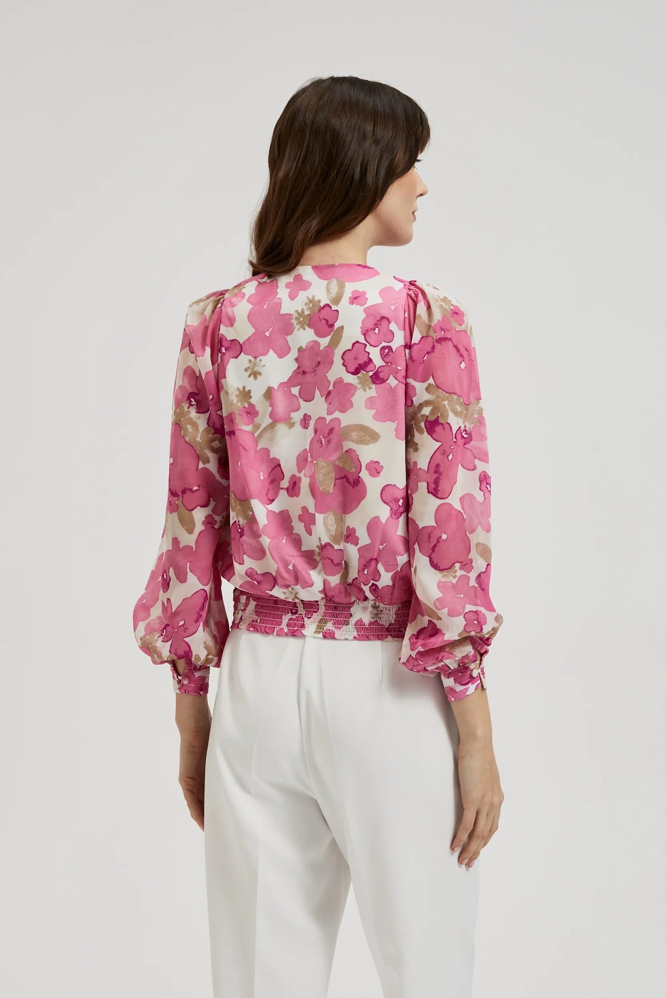 Women's V-neck blouse MOODO - pink