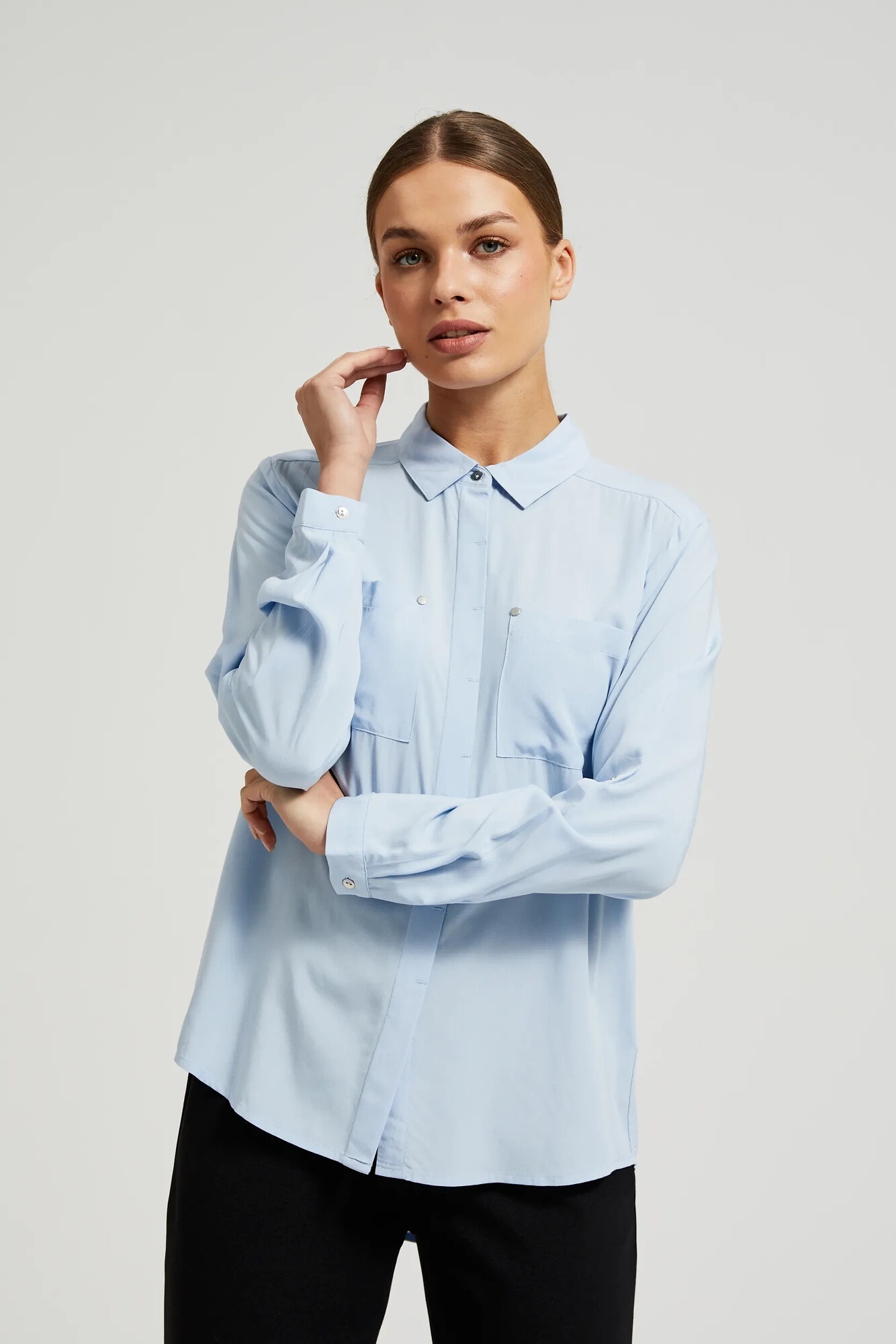 Women's Shirt Moodo With Pockets - Light Blue