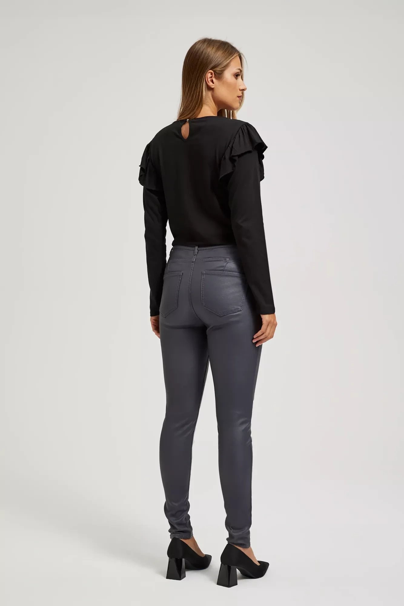 Marisse Waxed Skinny Trousers, Gray