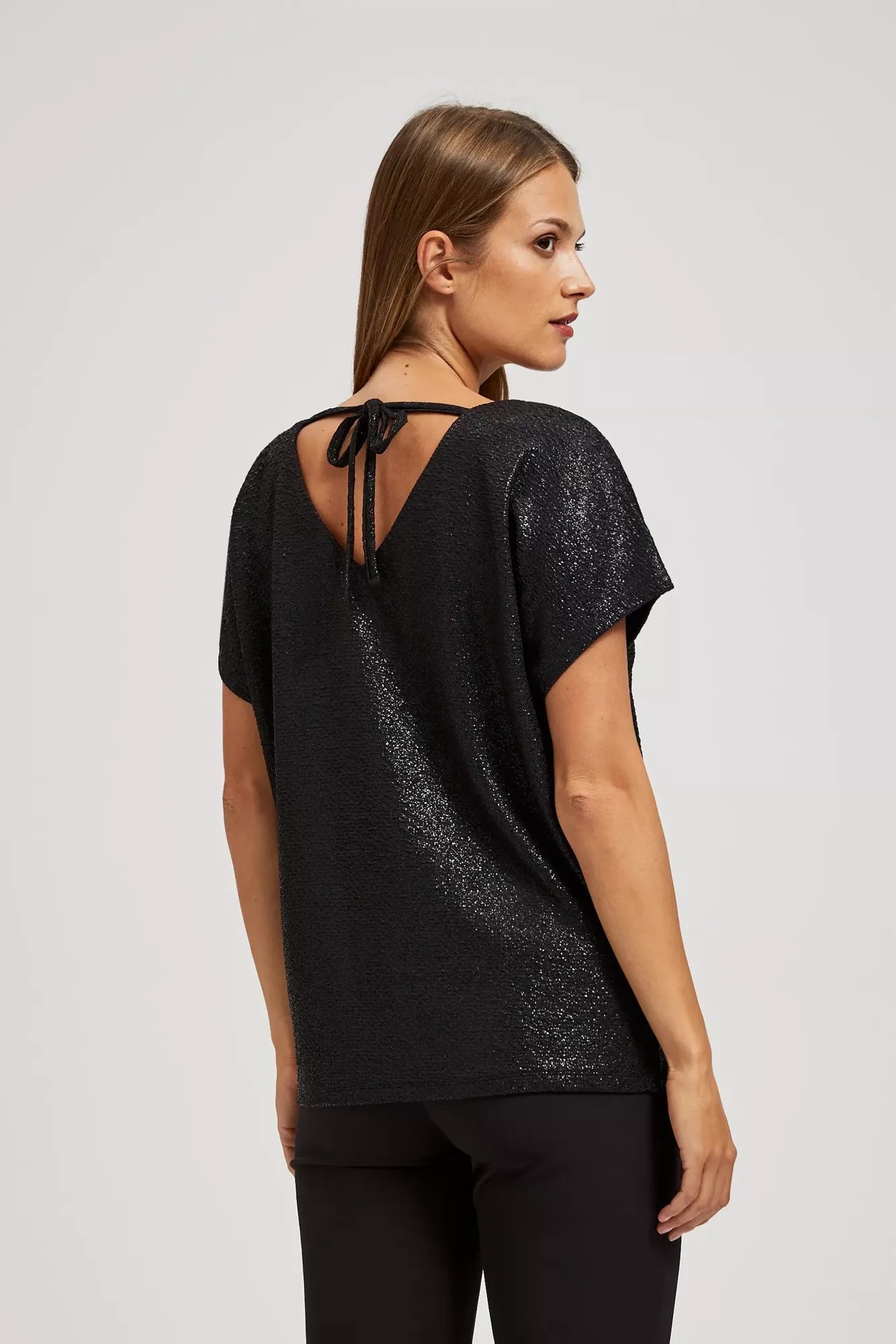 Marisse Elegant V-Neck Blouse Made Of Shiny Black Fabric