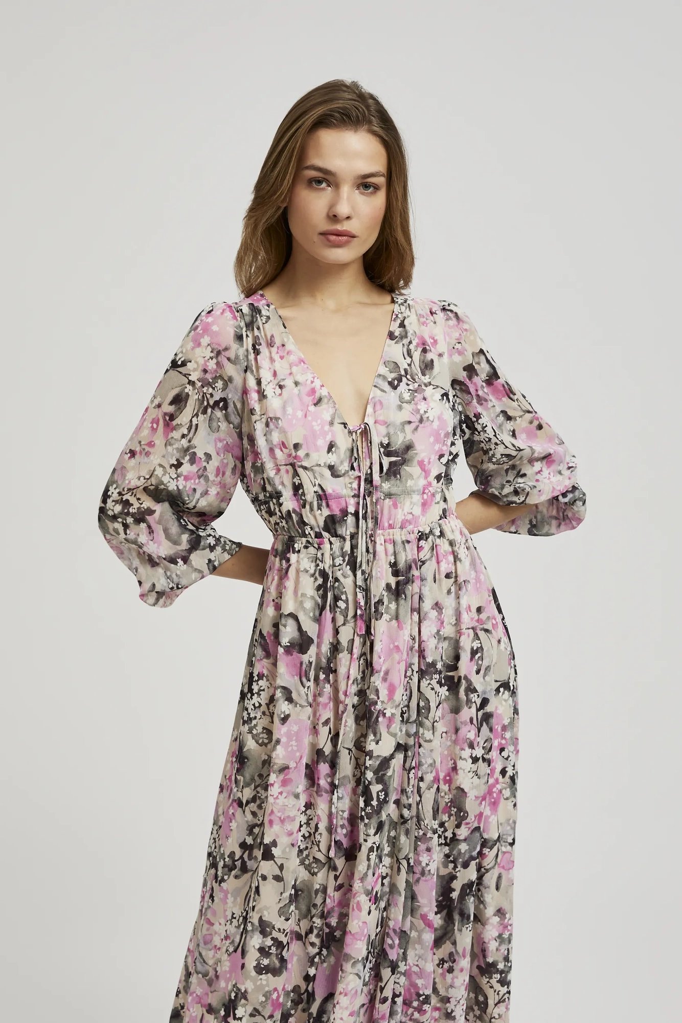 Marisse Gray Floral Maxi Dress