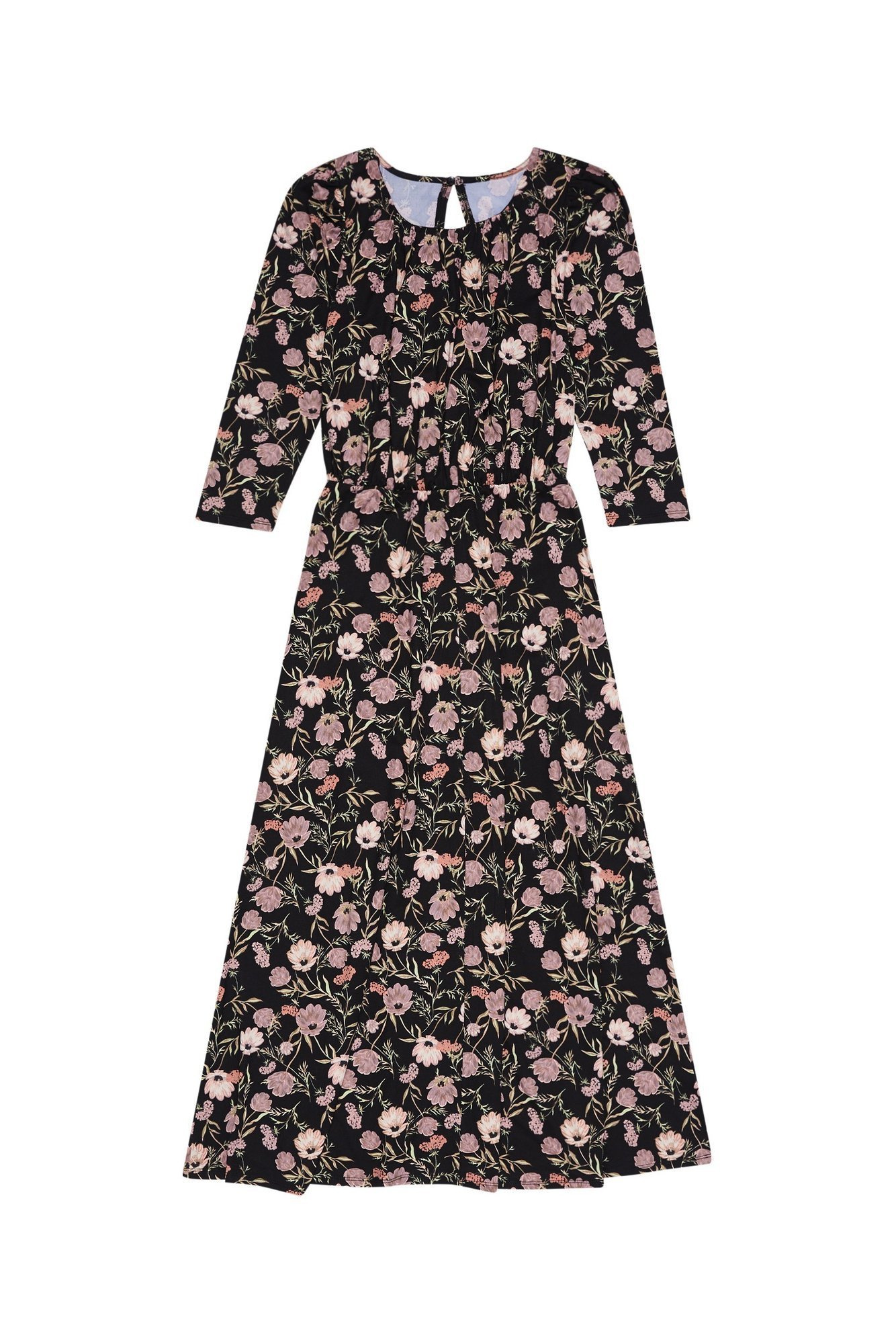 Marisse Floral Print Dress L-Su-3425 Black