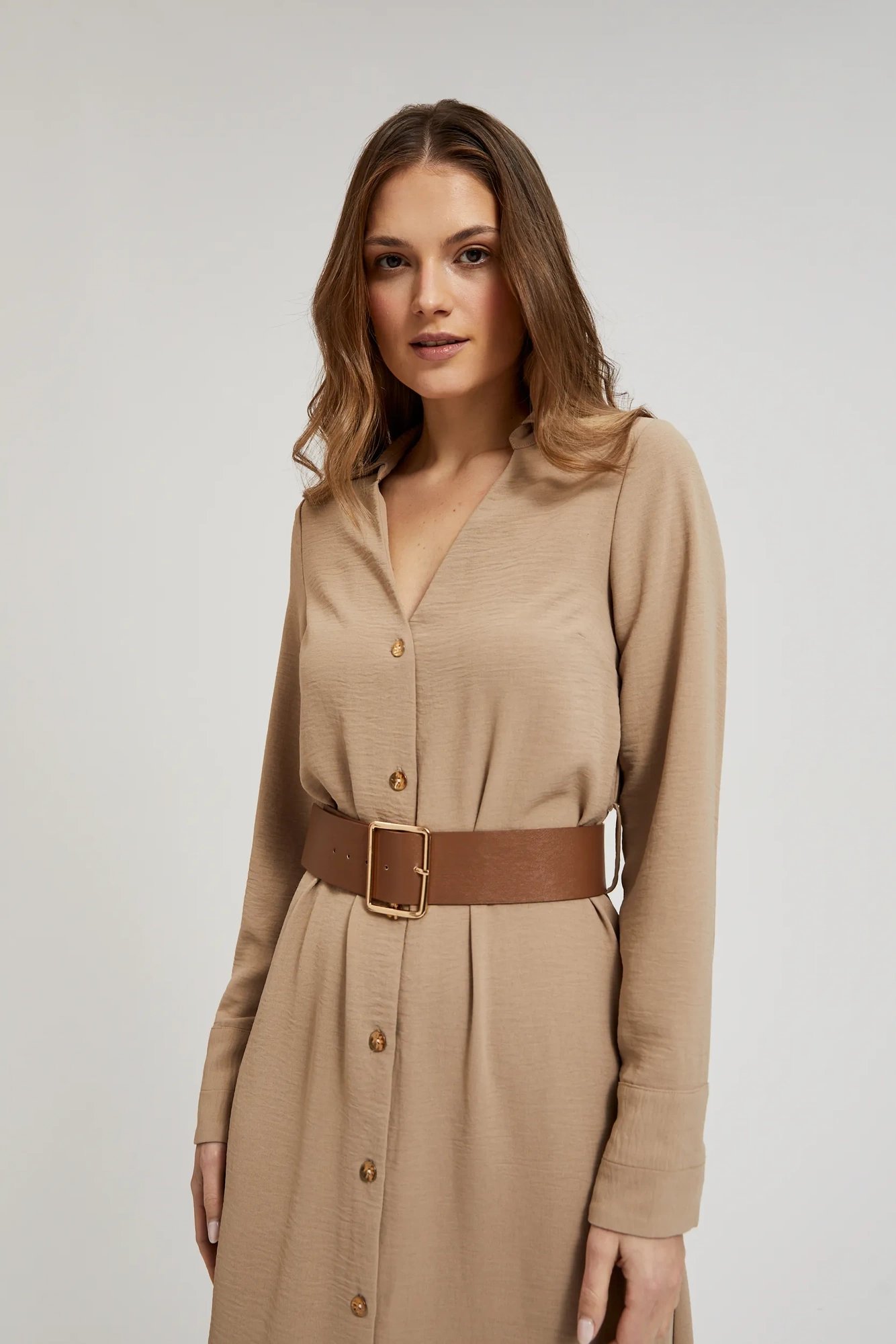 Marisse Beige Midi Dress With A Wide Belt