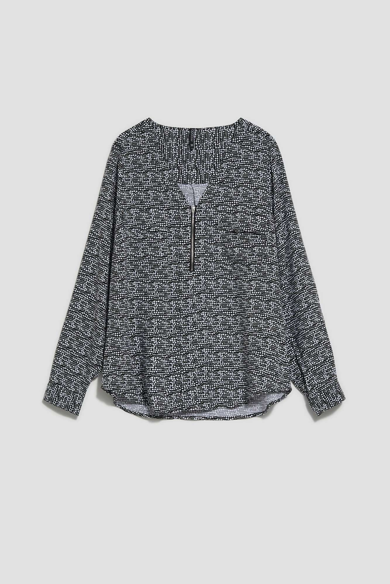 Viscose shirt with a V-neck and decorative zipper