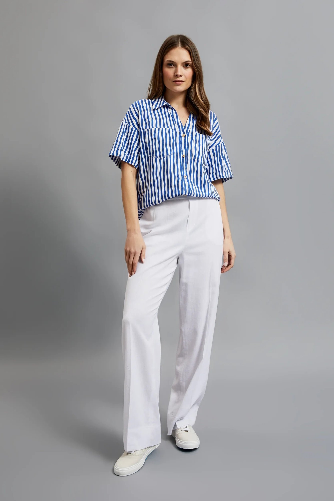 Women's striped shirt with pocket MOODO - navy blue