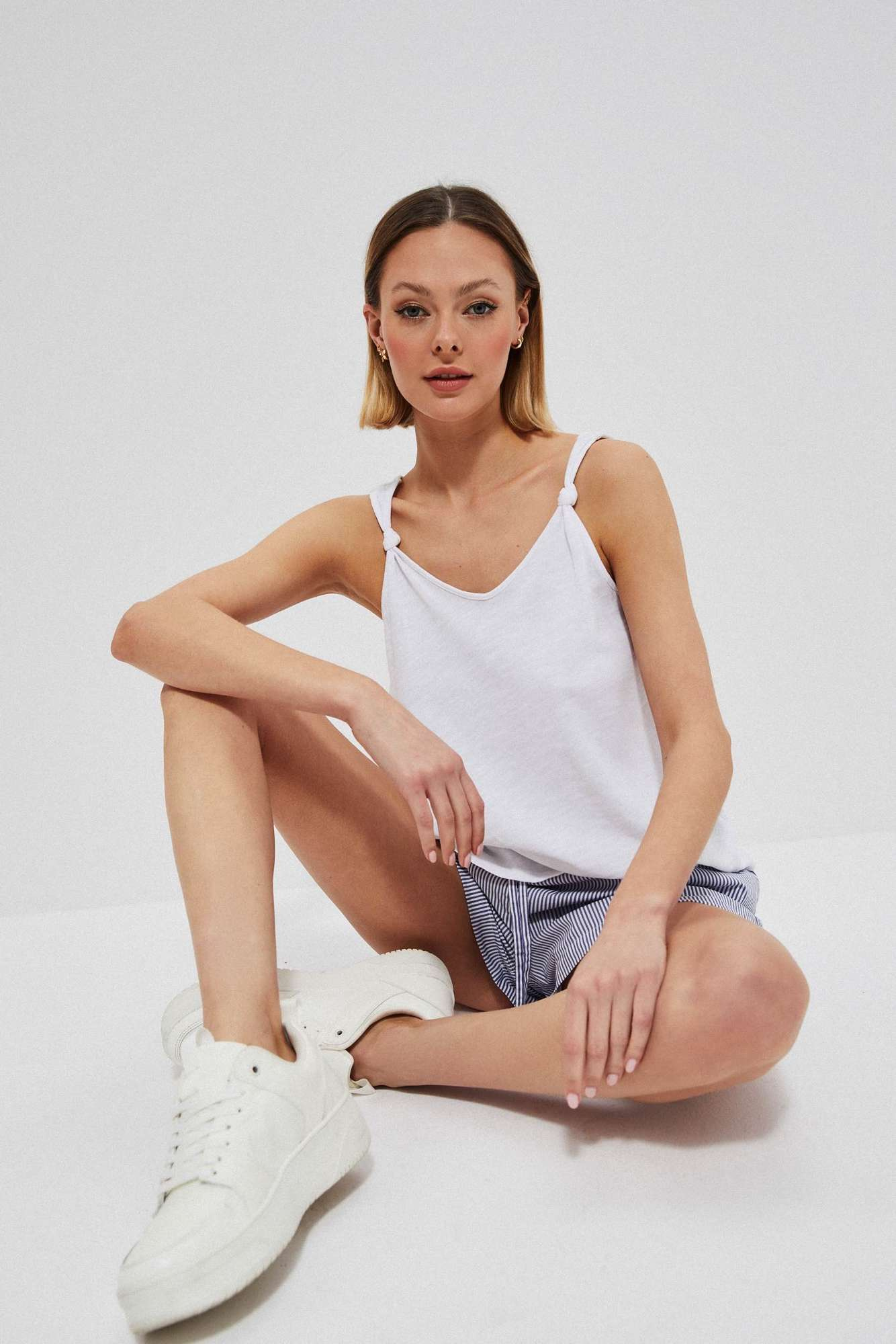 Striped Cotton Shorts - White