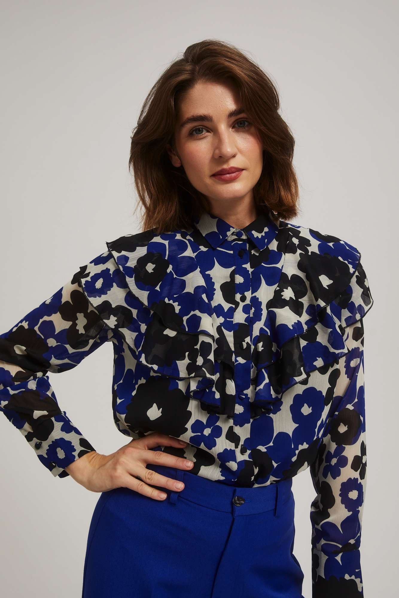 Patterned shirt with frills